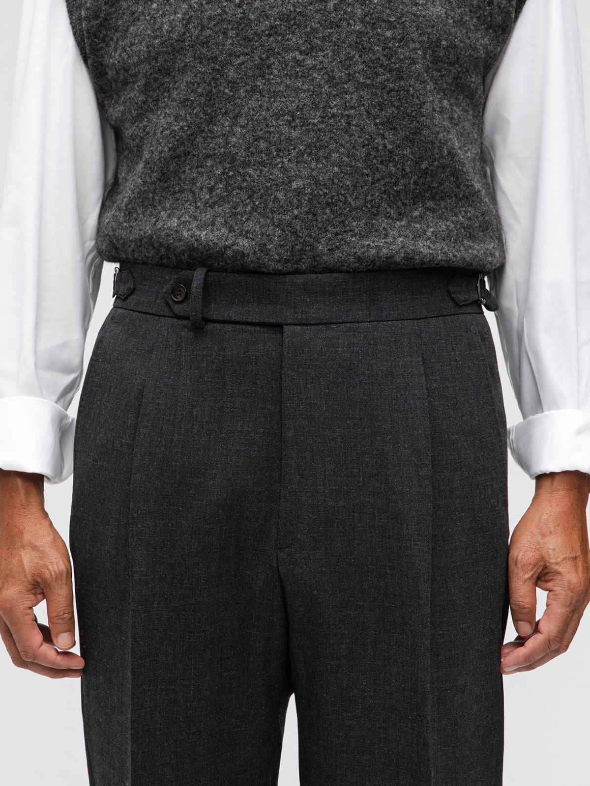 Charcoal Heavyweight High Twist Trousers (Wide Fit) - Grand Le Mar