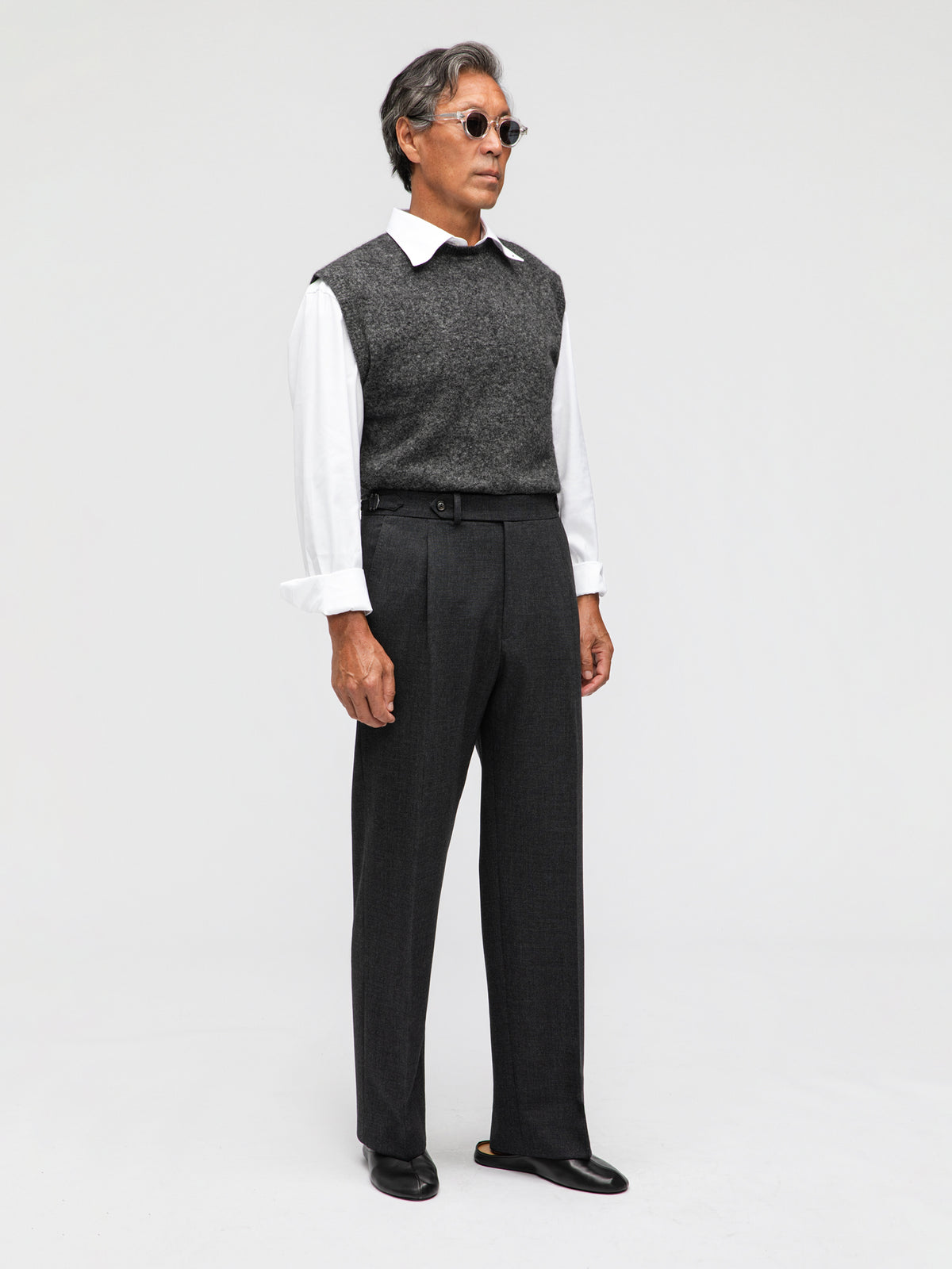 Charcoal Heavyweight High Twist Trousers (Wide Fit) - Grand Le Mar