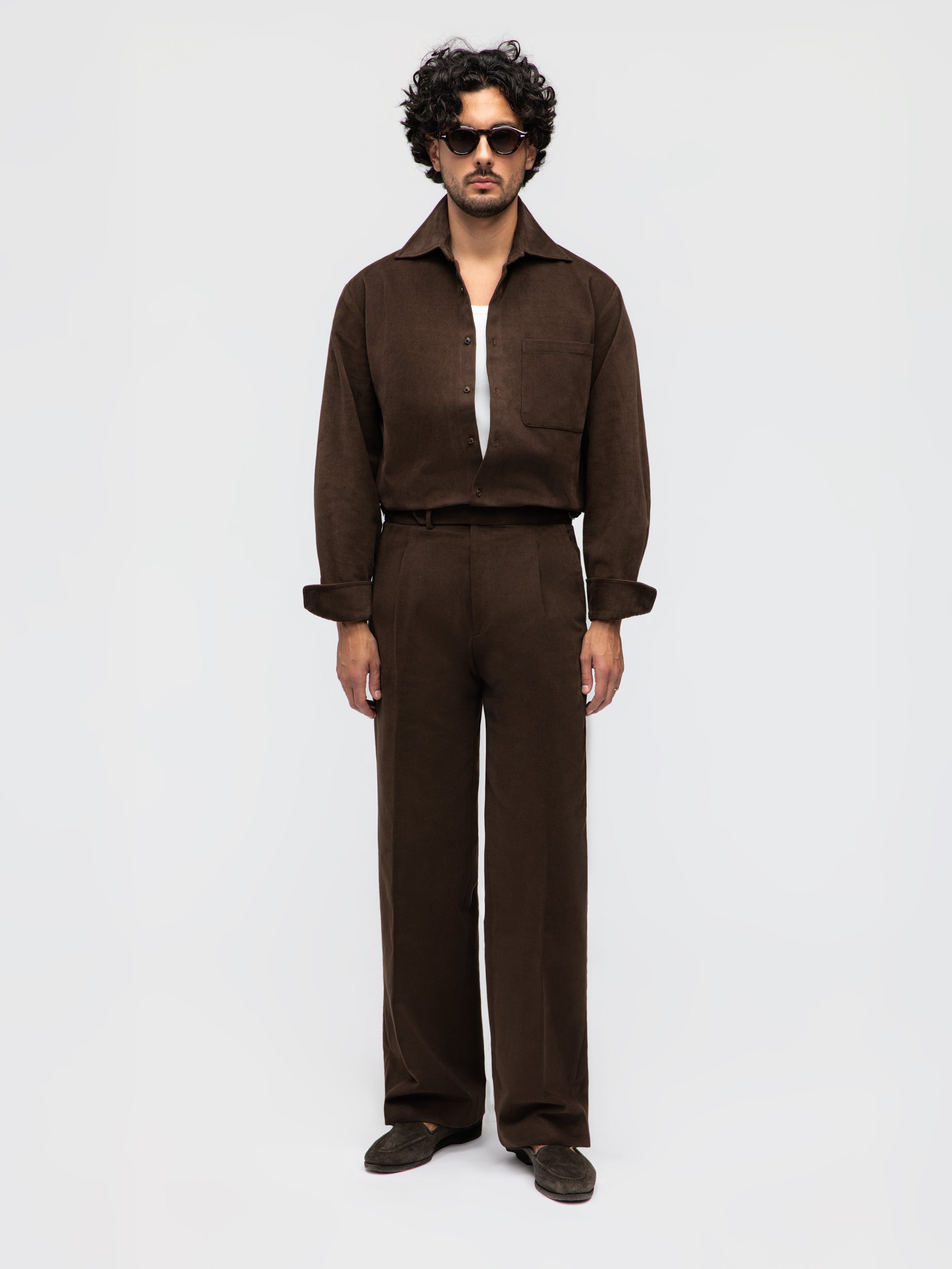 Dark Brown Cotton Trousers (Wide Fit)