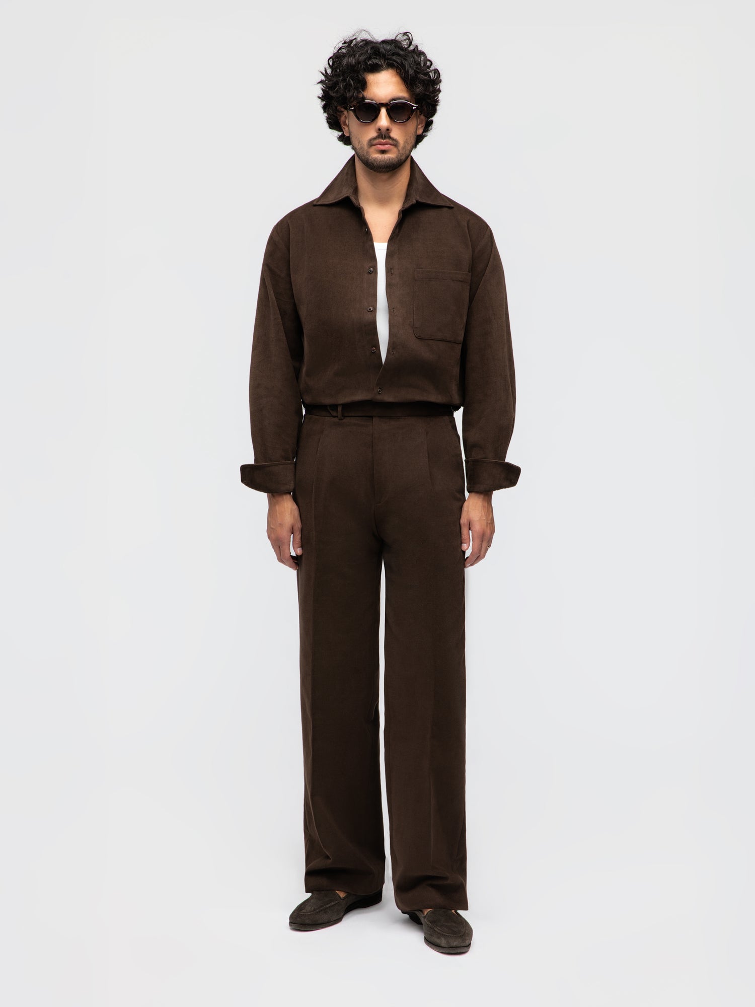 Dark Brown Cotton Trousers (Wide Fit)