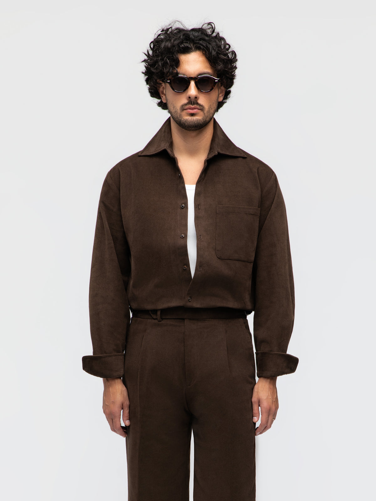 Dark Brown Cotton Trousers (Wide Fit)