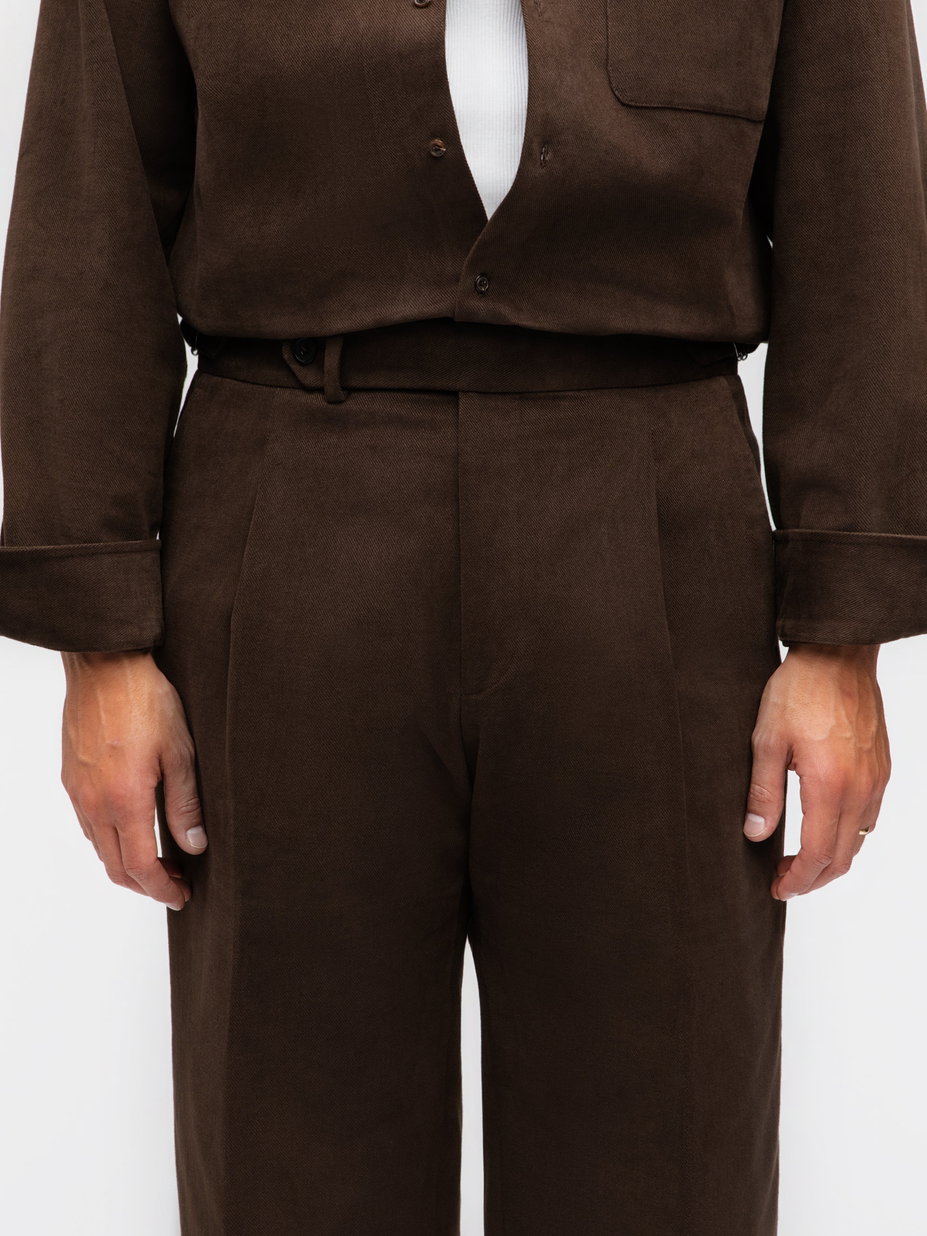 Dark Brown Cotton Trousers (Wide Fit)