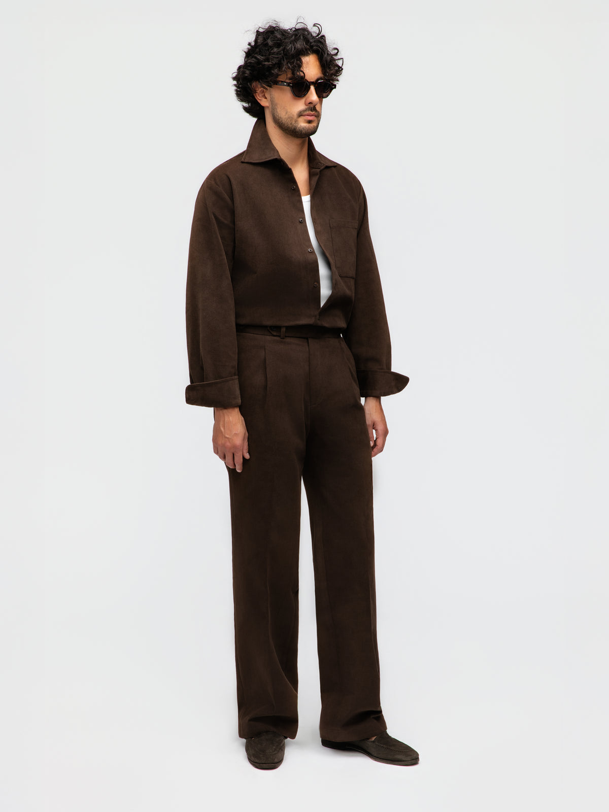 Dark Brown Cotton Trousers (Wide Fit)