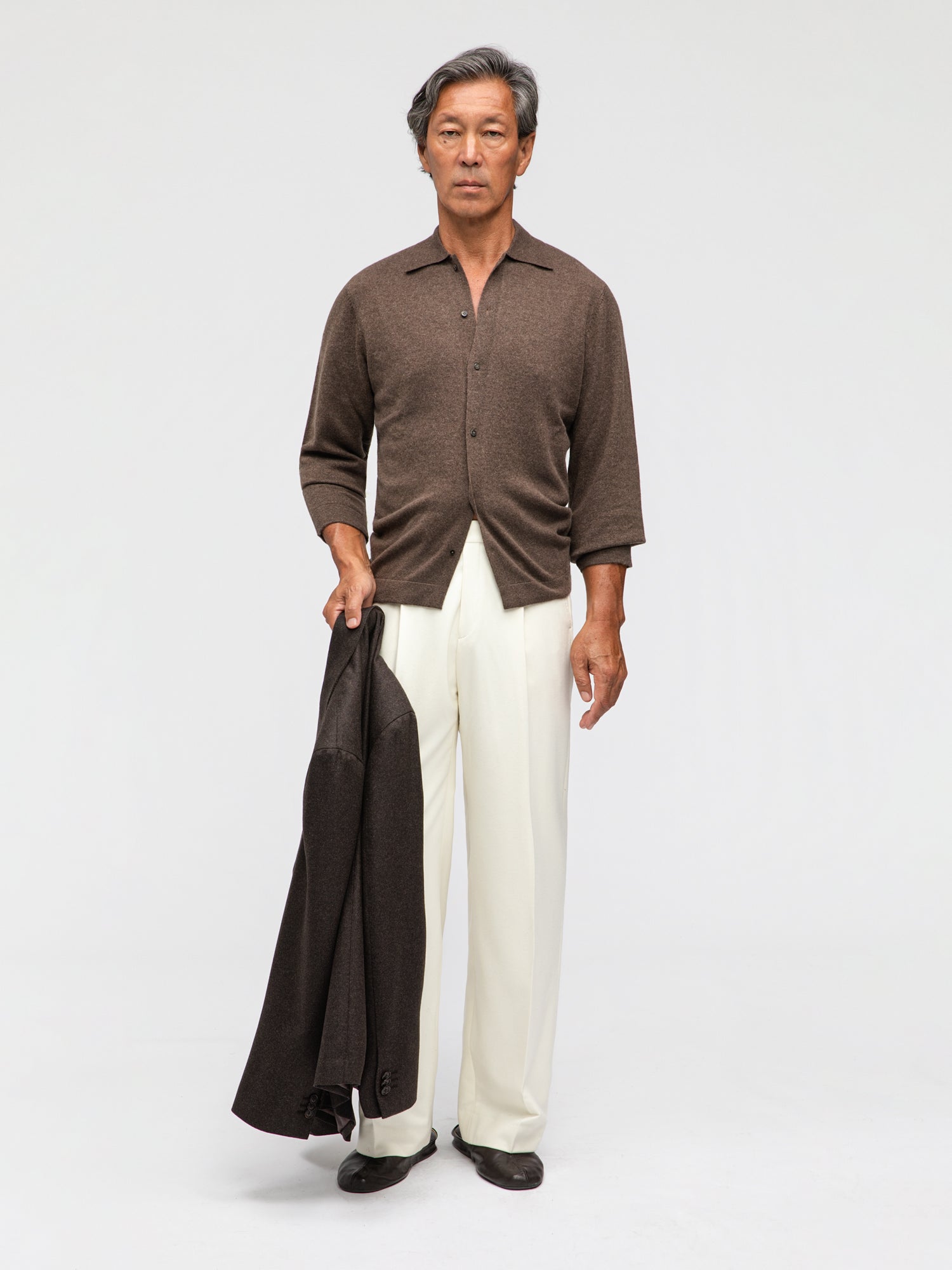 Brown Merino Wool Cashmere Cardigan - Grand Le Mar
