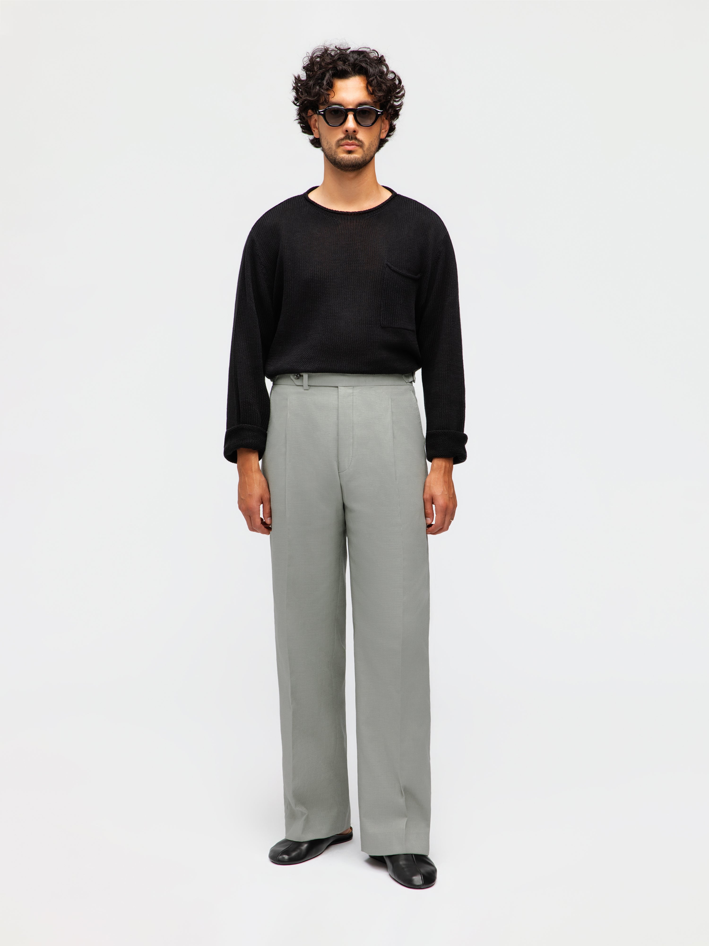 Sage Green Cotton Linen Trousers (Wide Fit)
