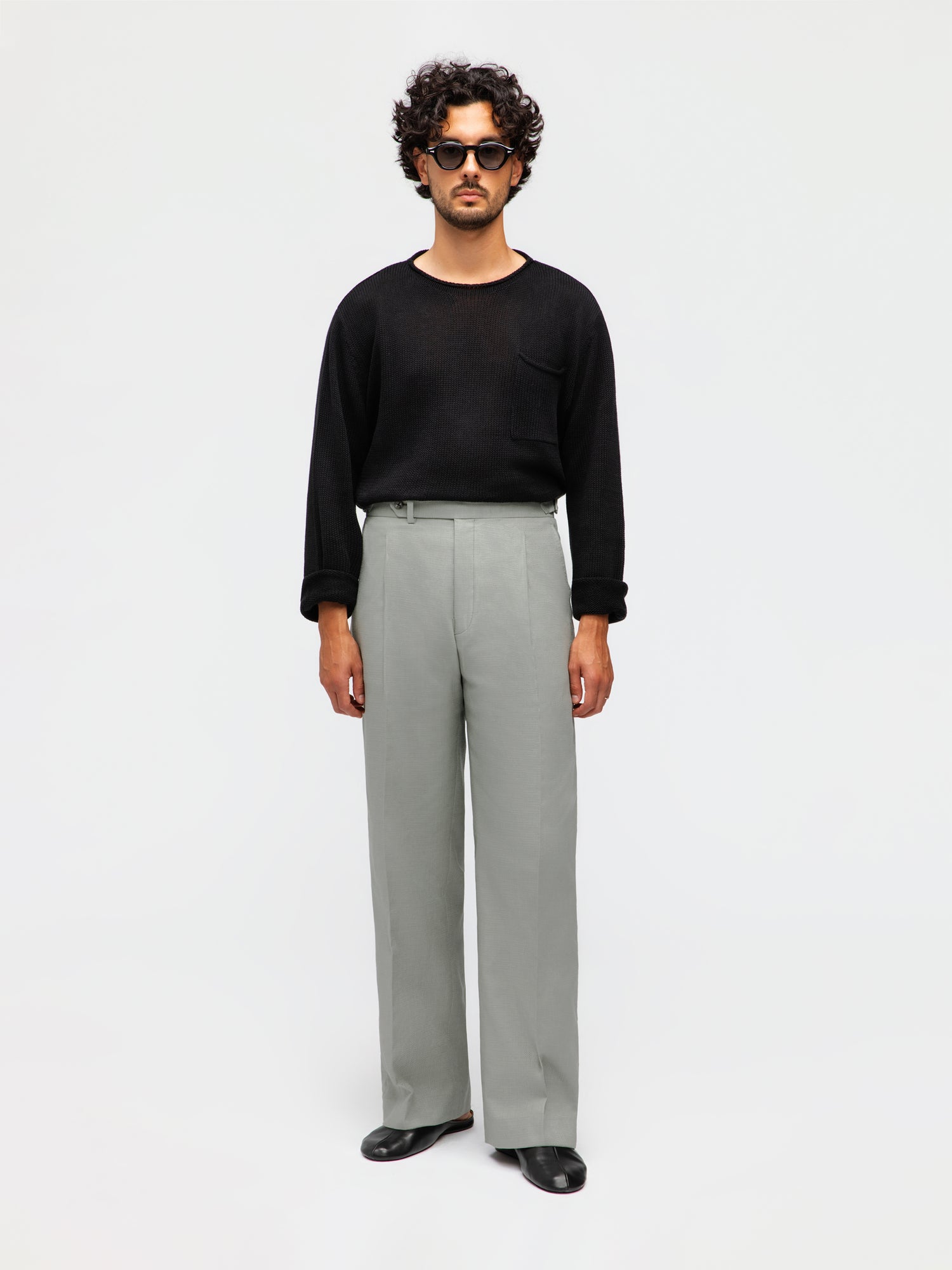 Sage Green Cotton Linen Trousers (Wide Fit)