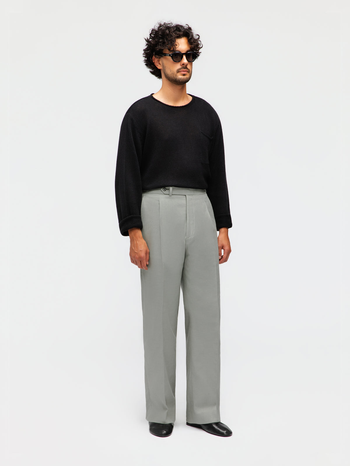 Sage Green Cotton Linen Trousers (Wide Fit)