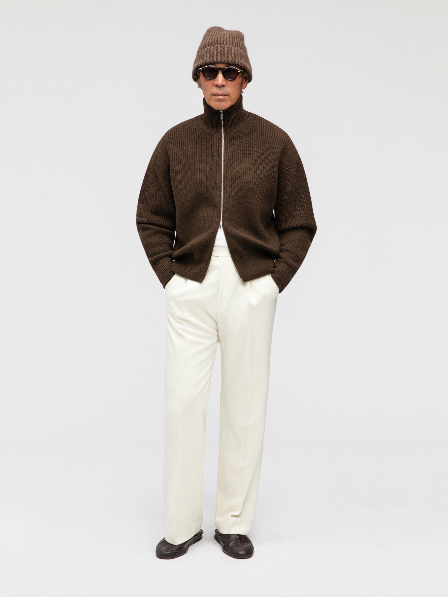 Brown Wool Full Zip - Grand Le Mar