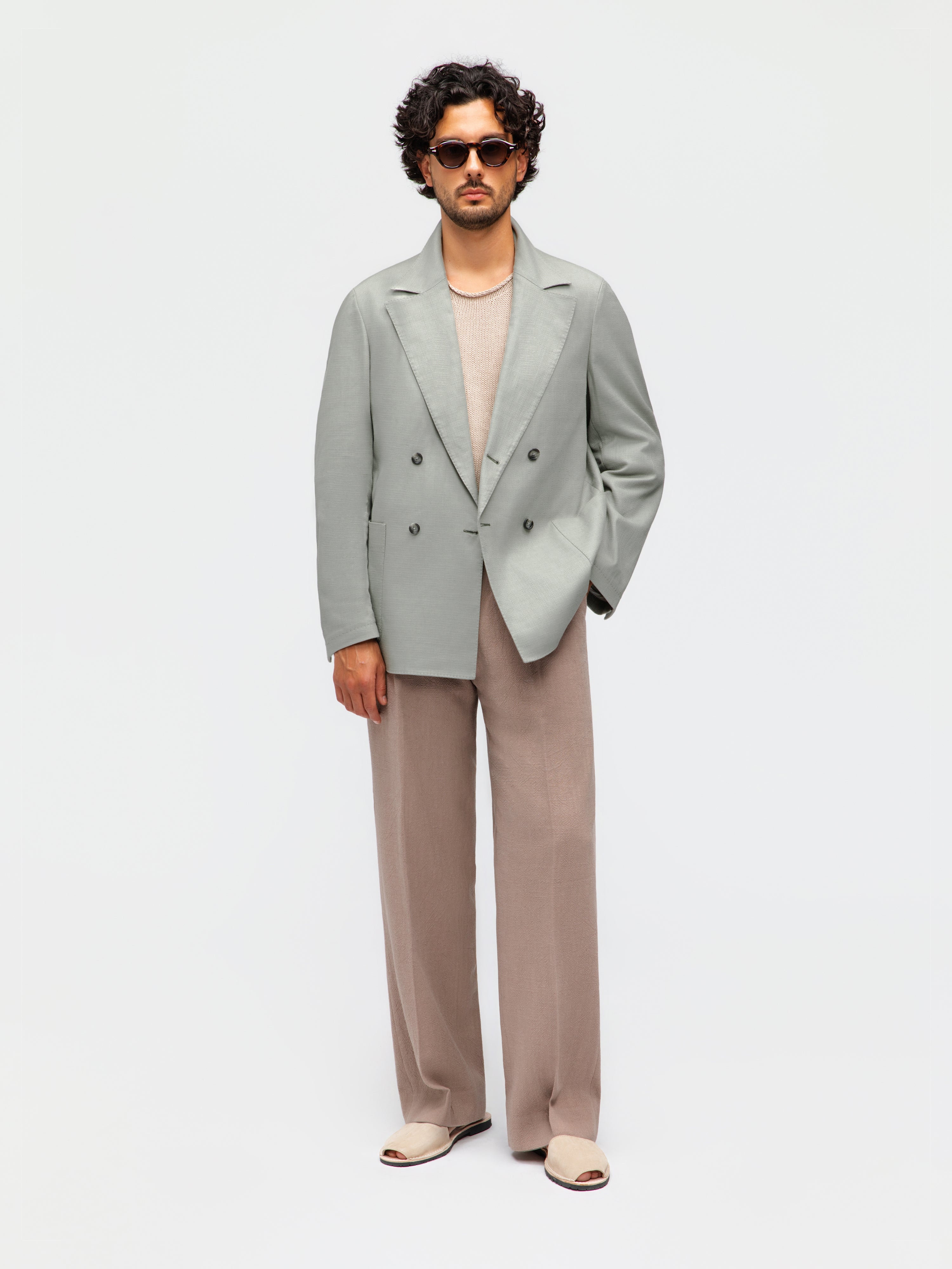 Sage Green Cotton Linen Jacket (Casual Fit)