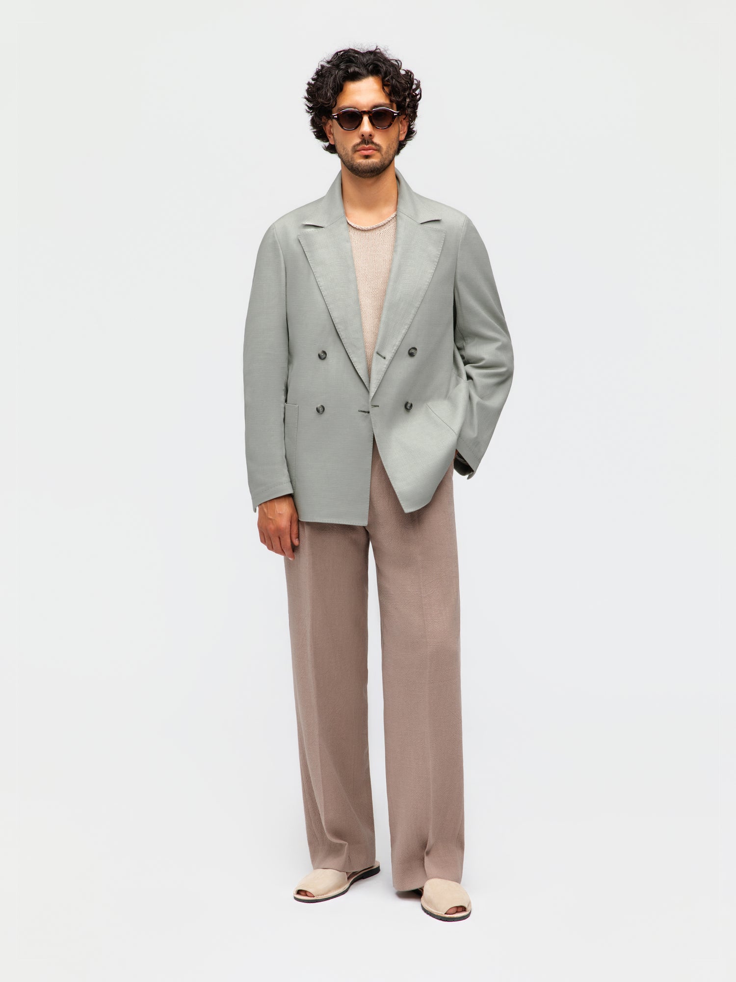 Sage Green Cotton Linen Jacket (Casual Fit)