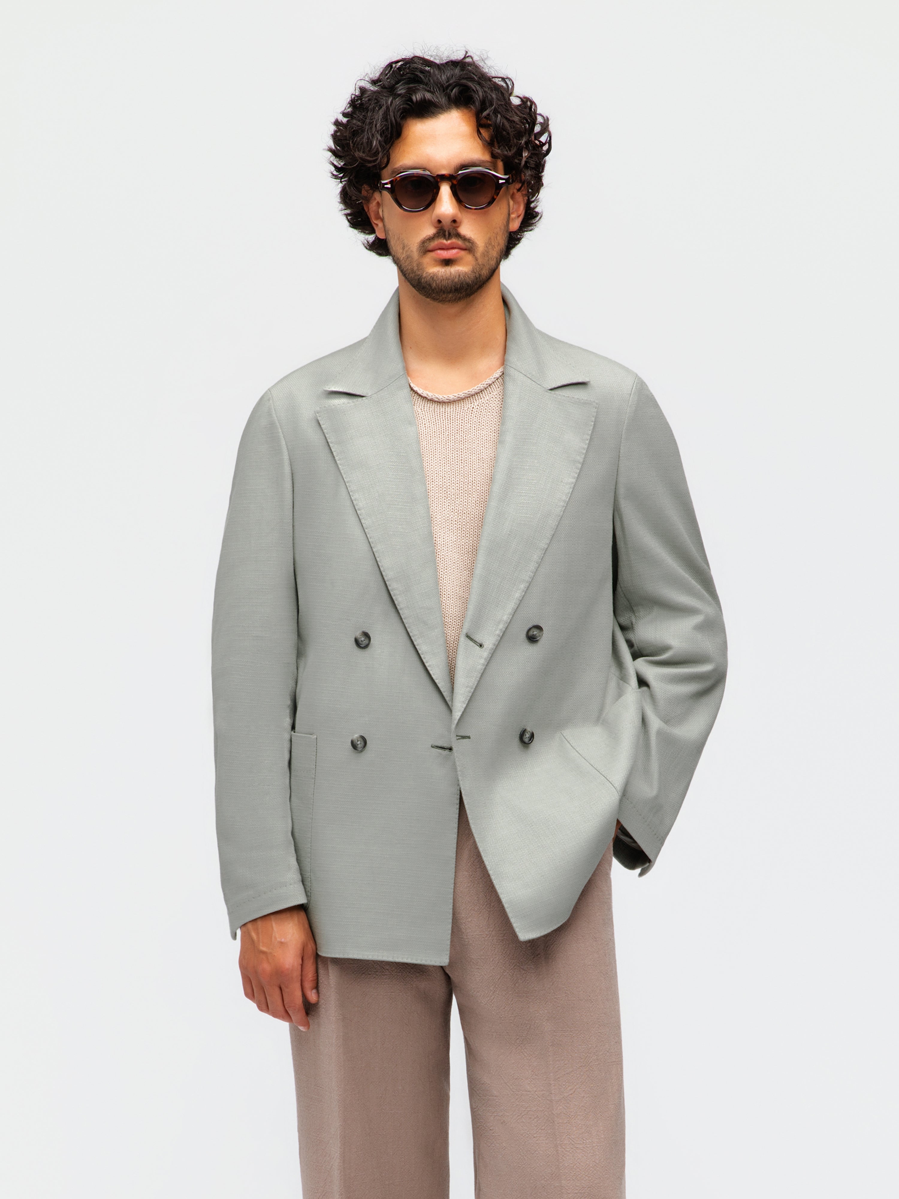 Sage Green Cotton Linen Jacket (Casual Fit)