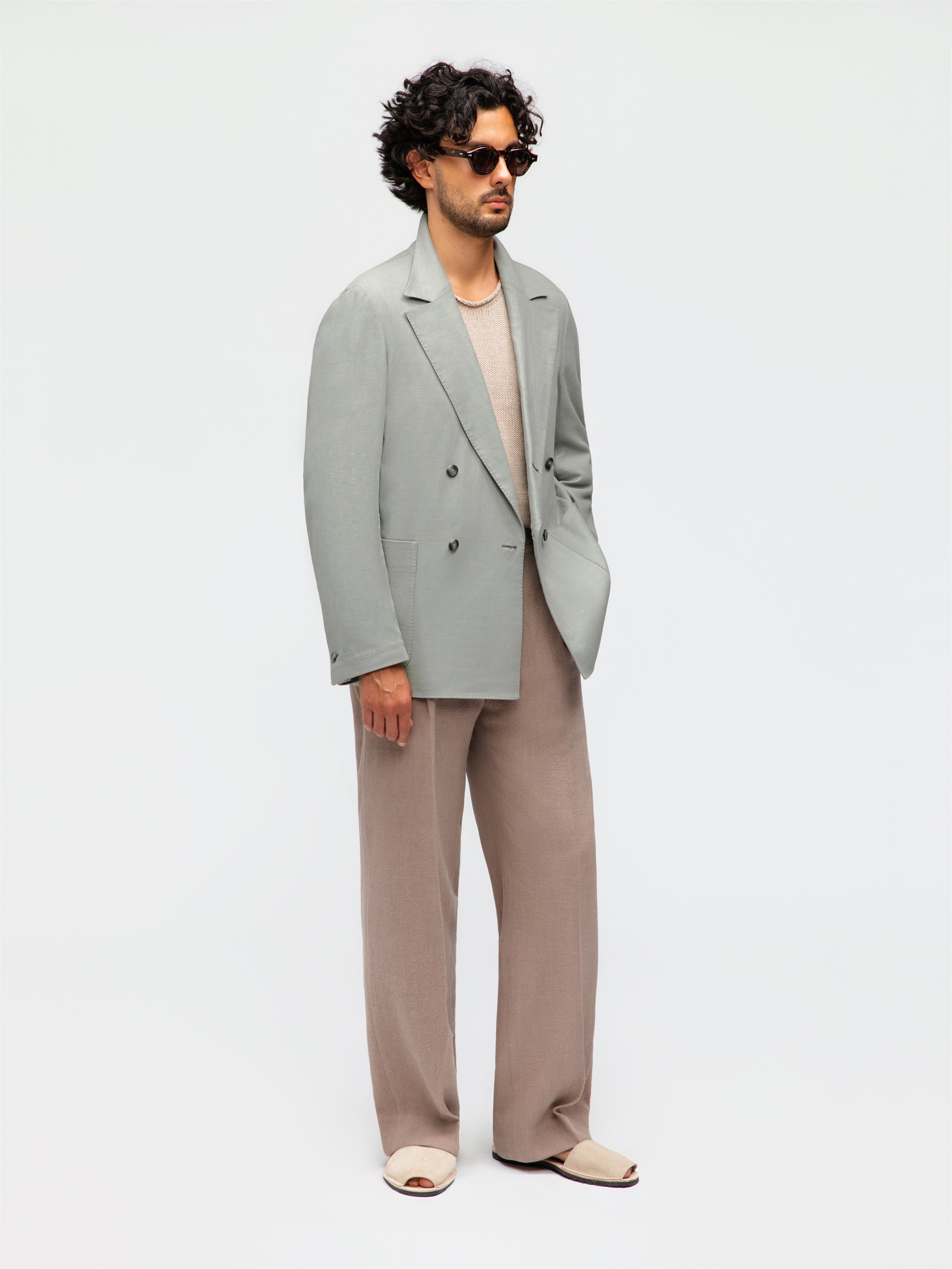 Sage Green Cotton Linen Jacket (Casual Fit)