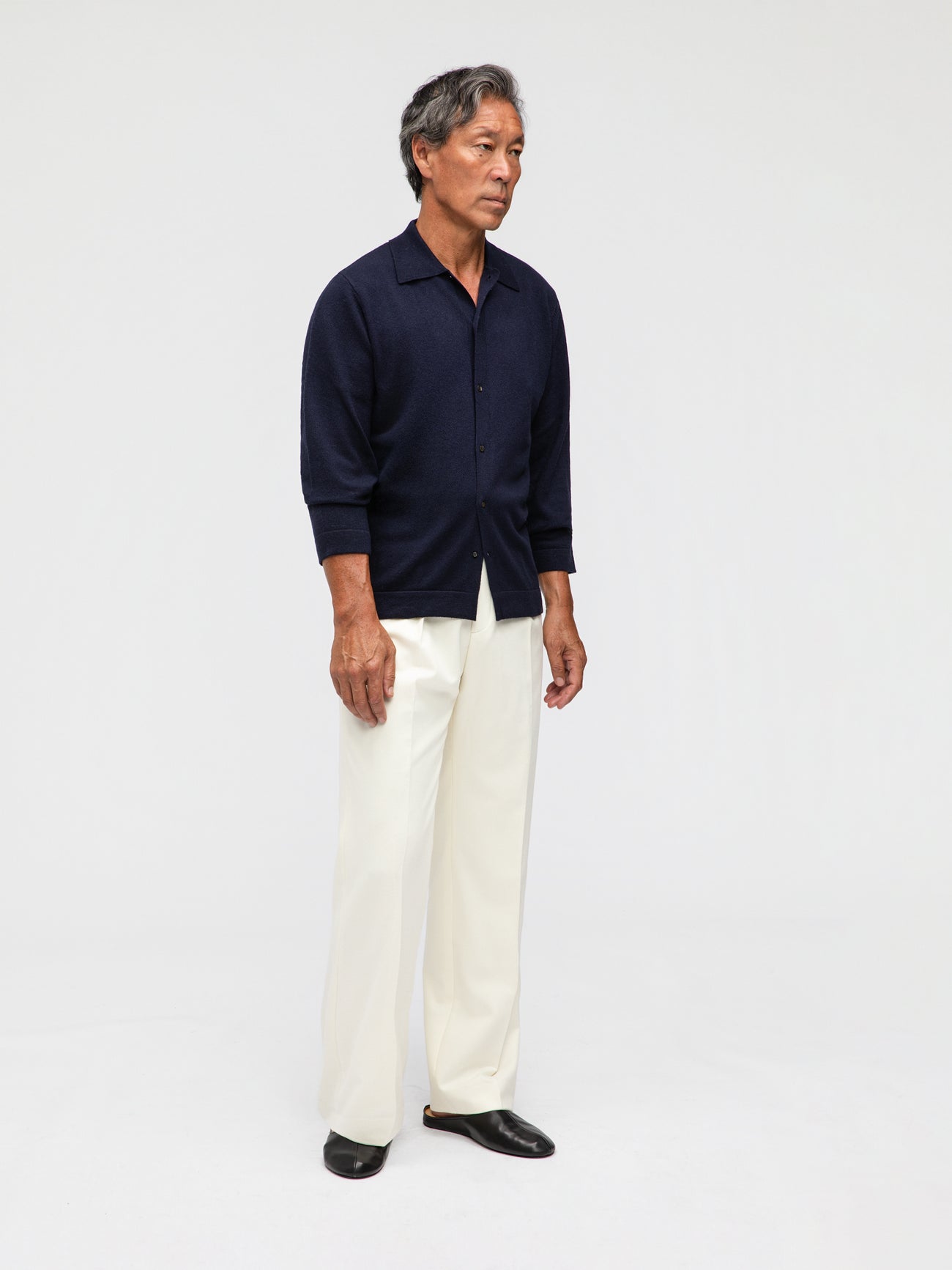 Navy Merino Wool Cashmere Cardigan - Grand Le Mar