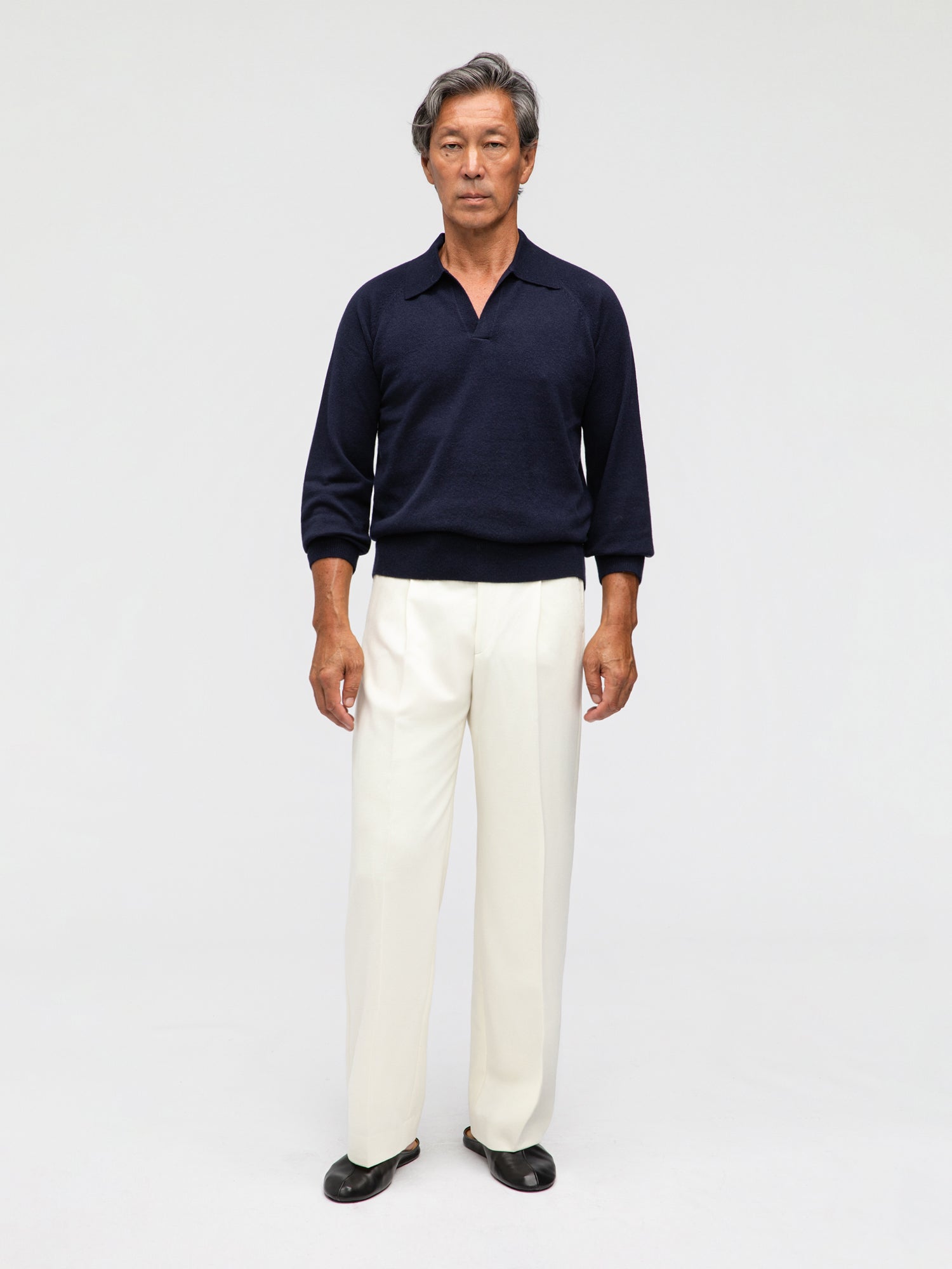 Navy Merino Wool Cashmere Polo - Grand Le Mar