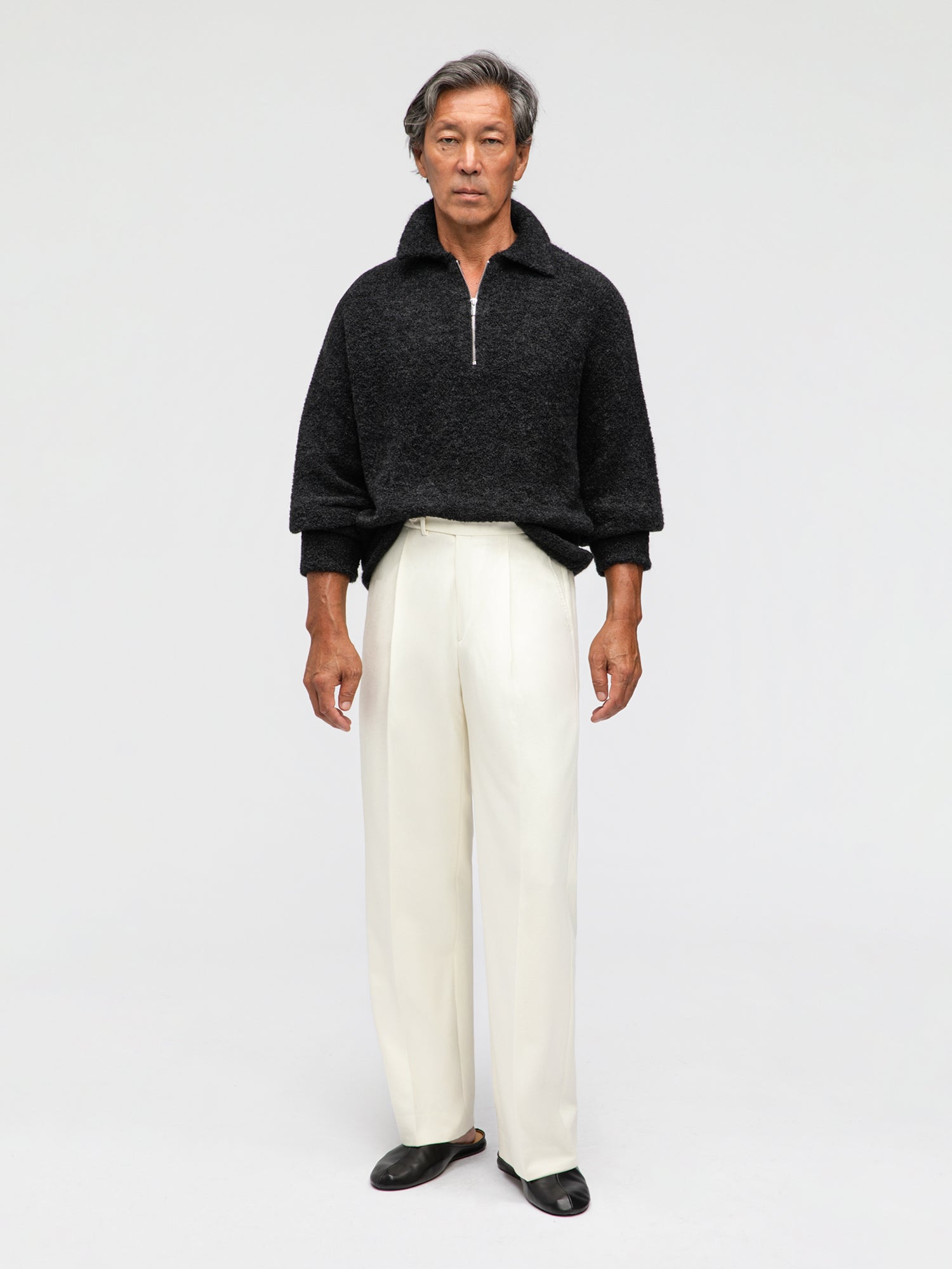 Charcoal Bouclé Half Zip - Grand Le Mar