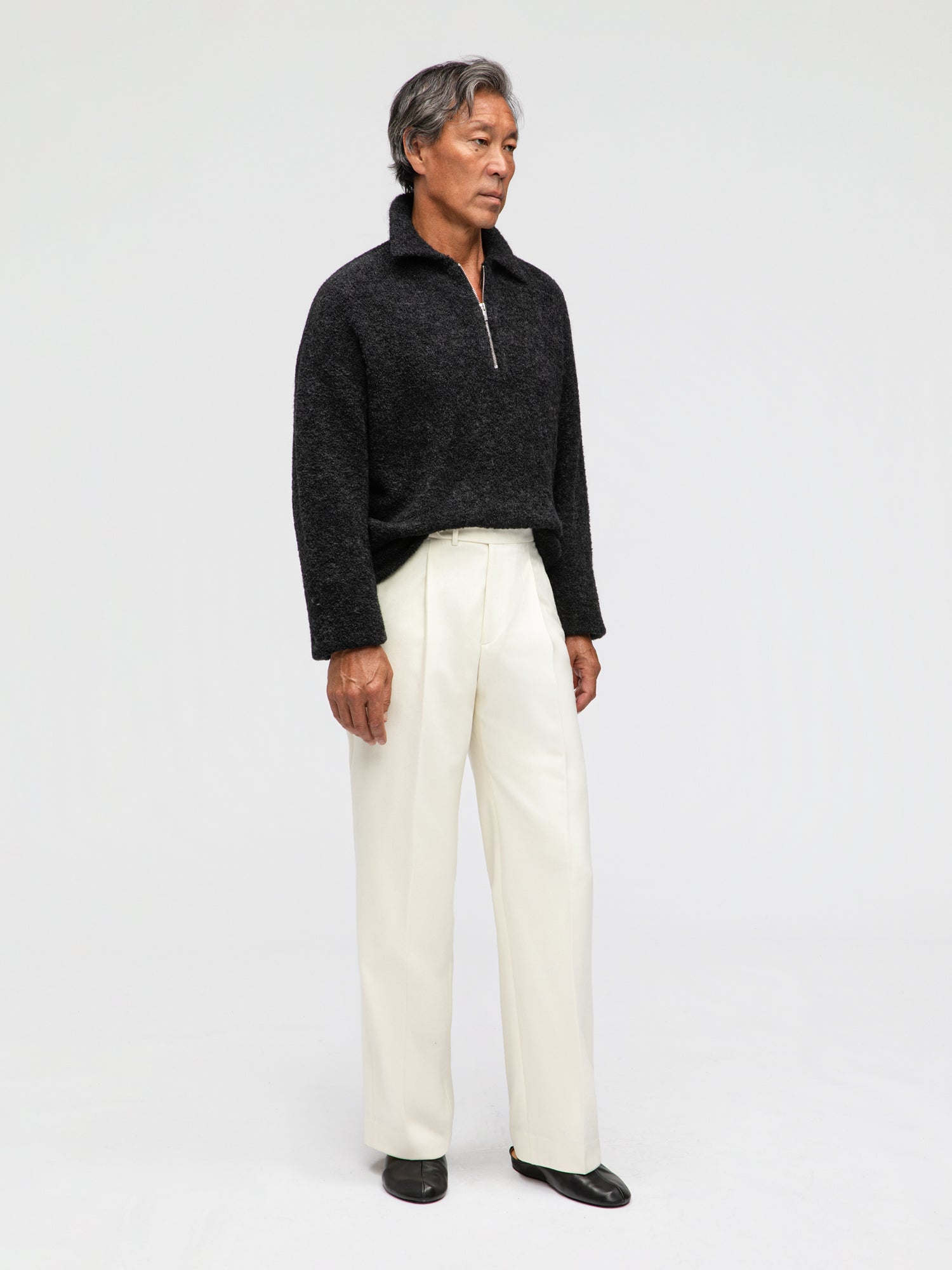 Charcoal Bouclé Half Zip - Grand Le Mar