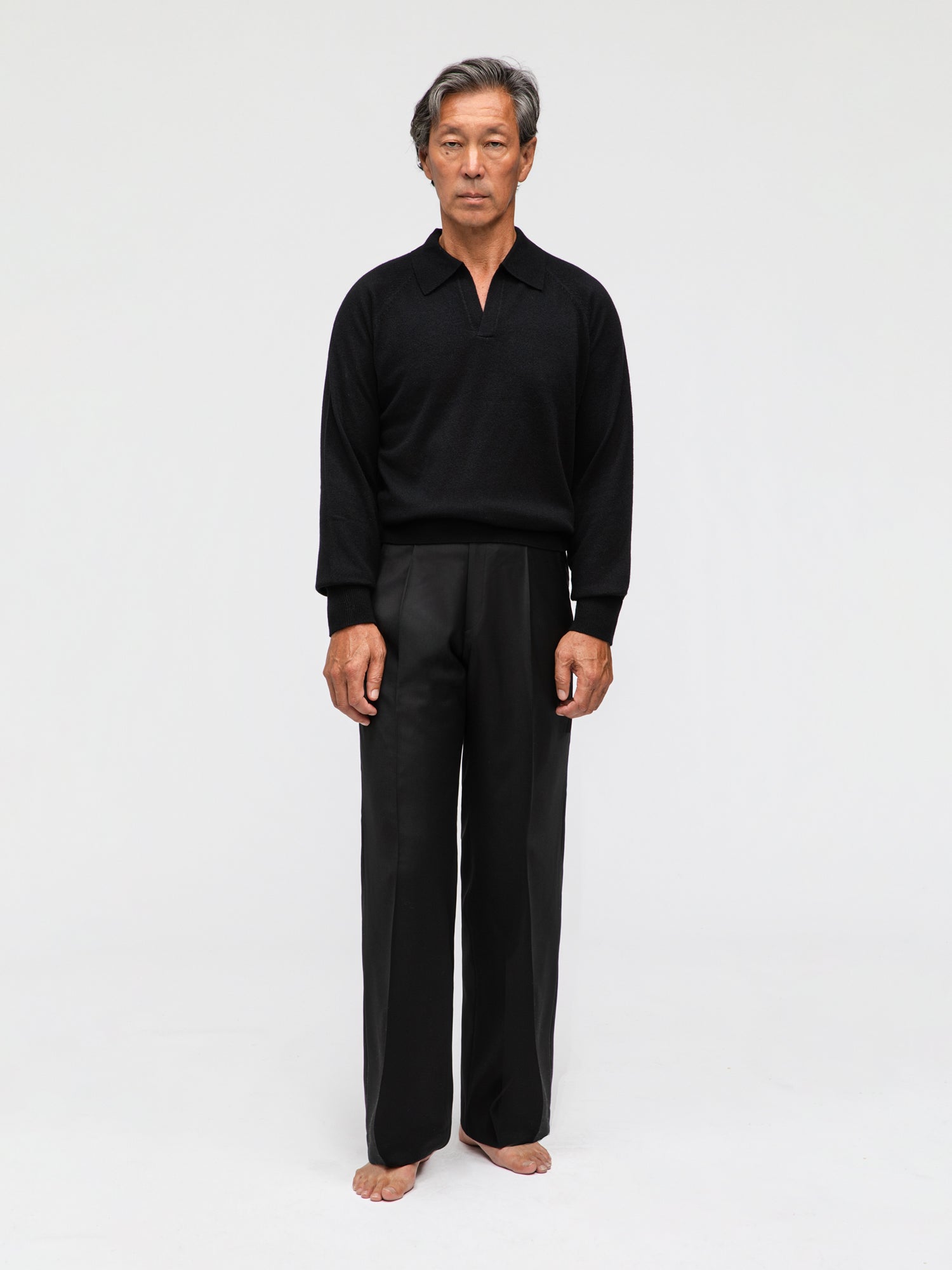 Black Merino Wool Cashmere Polo - Grand Le Mar