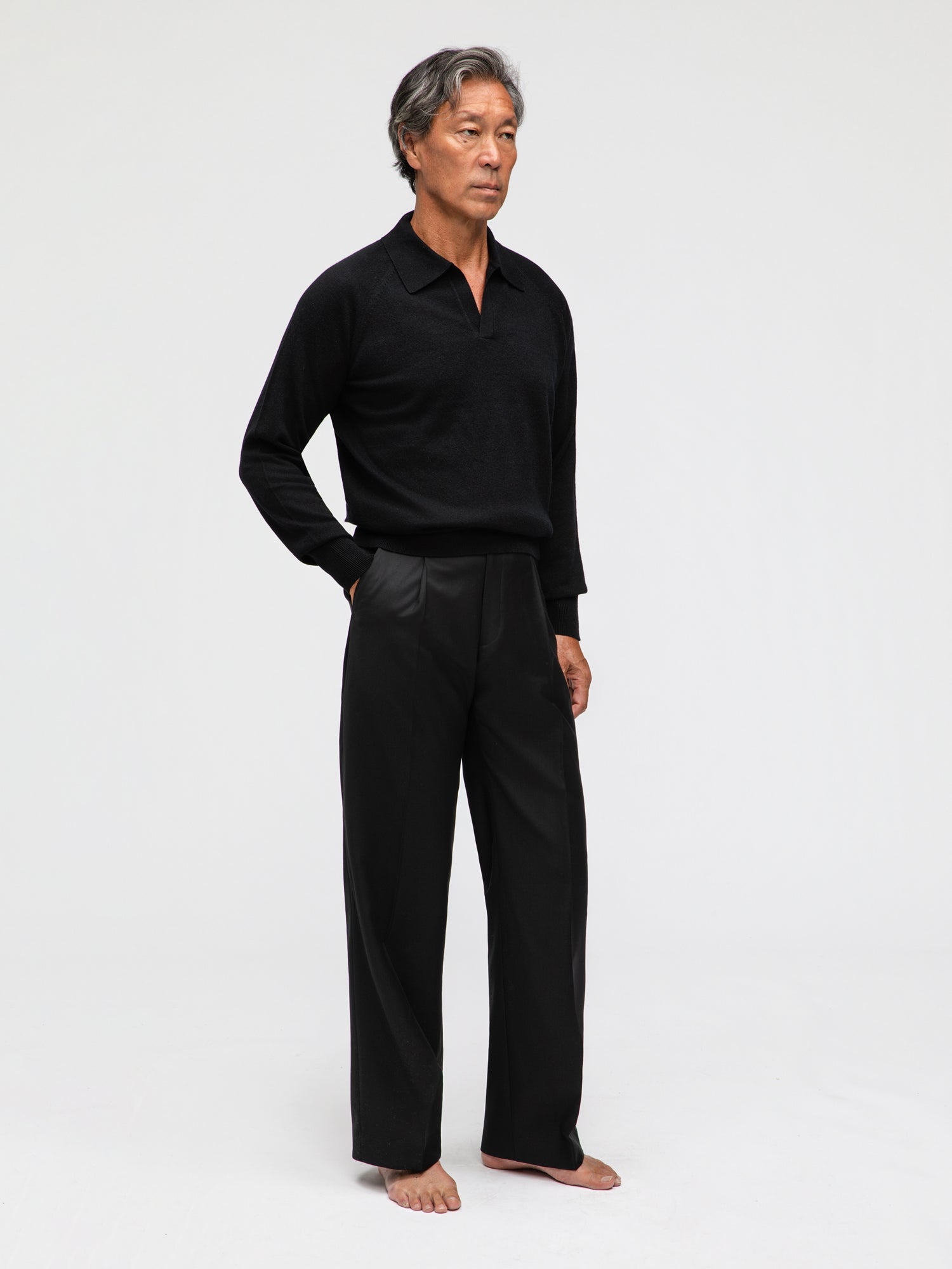 Black Merino Wool Cashmere Polo - Grand Le Mar