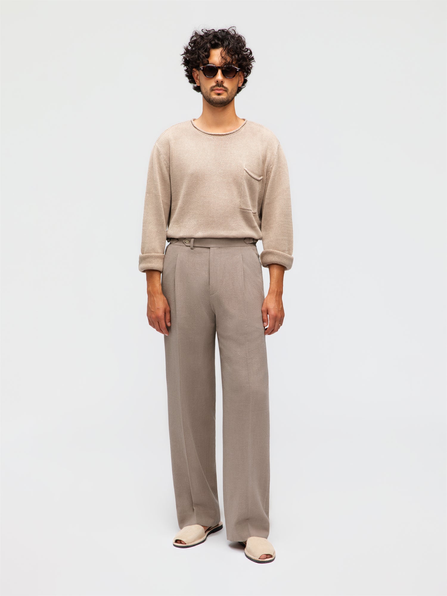 Stone Stonewashed Linen Trousers (Wide Fit)