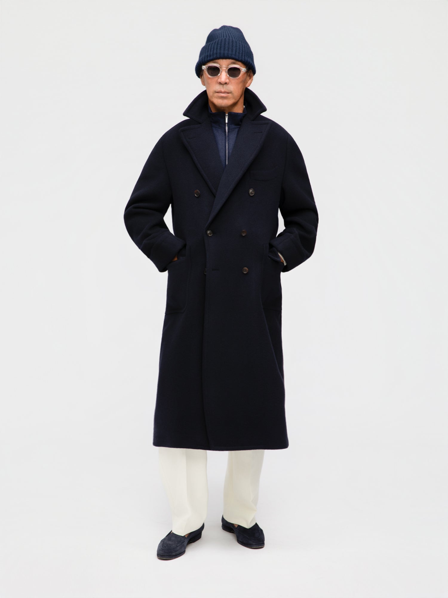 Navy Wool Cashmere Polo Coat - Grand Le Mar