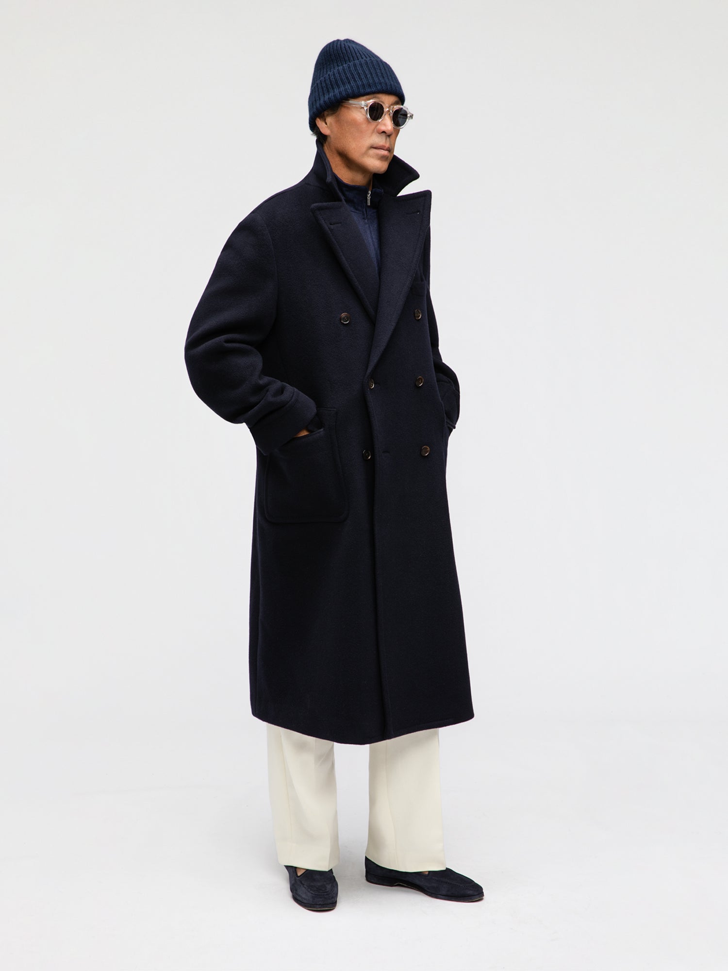 Navy Wool Cashmere Polo Coat - Grand Le Mar