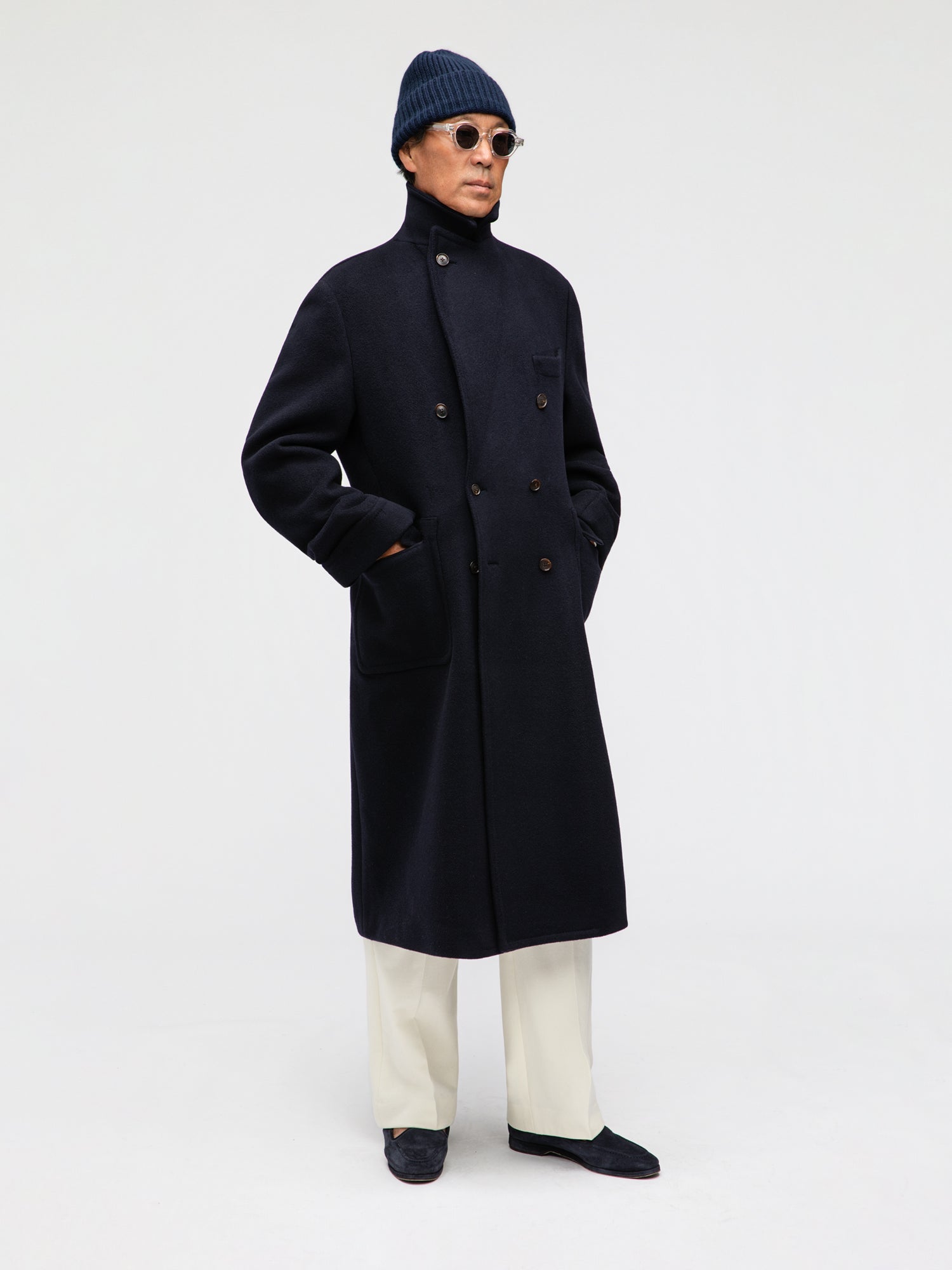 Navy Wool Cashmere Polo Coat - Grand Le Mar