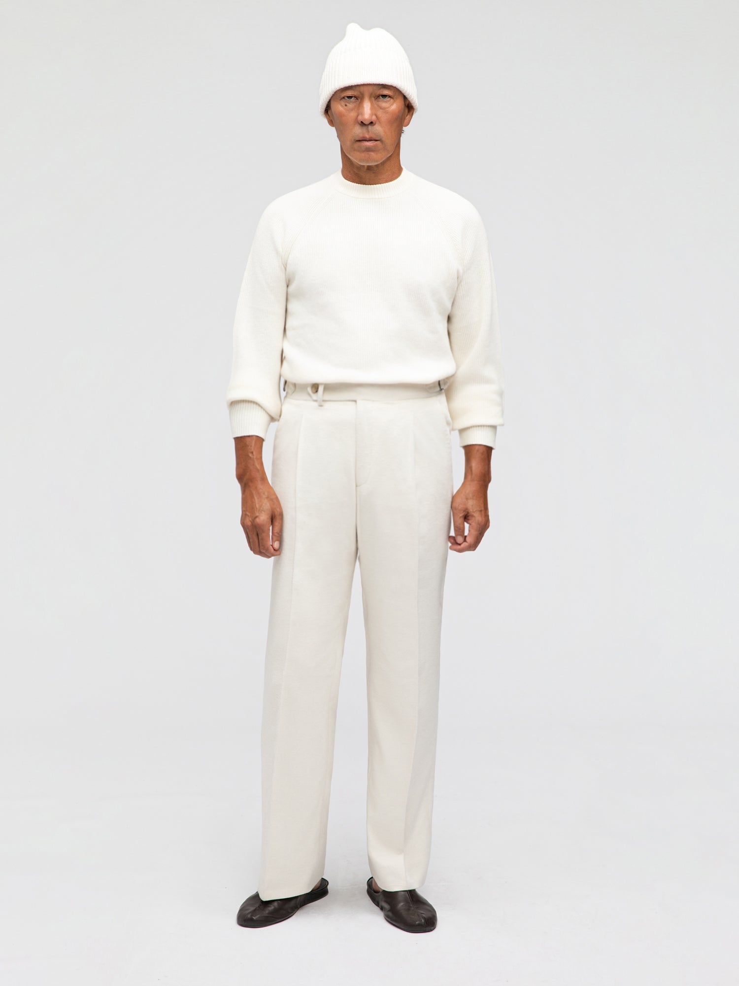 Baby Camel Silk Cream Trousers (Wide Fit) - Grand Le Mar