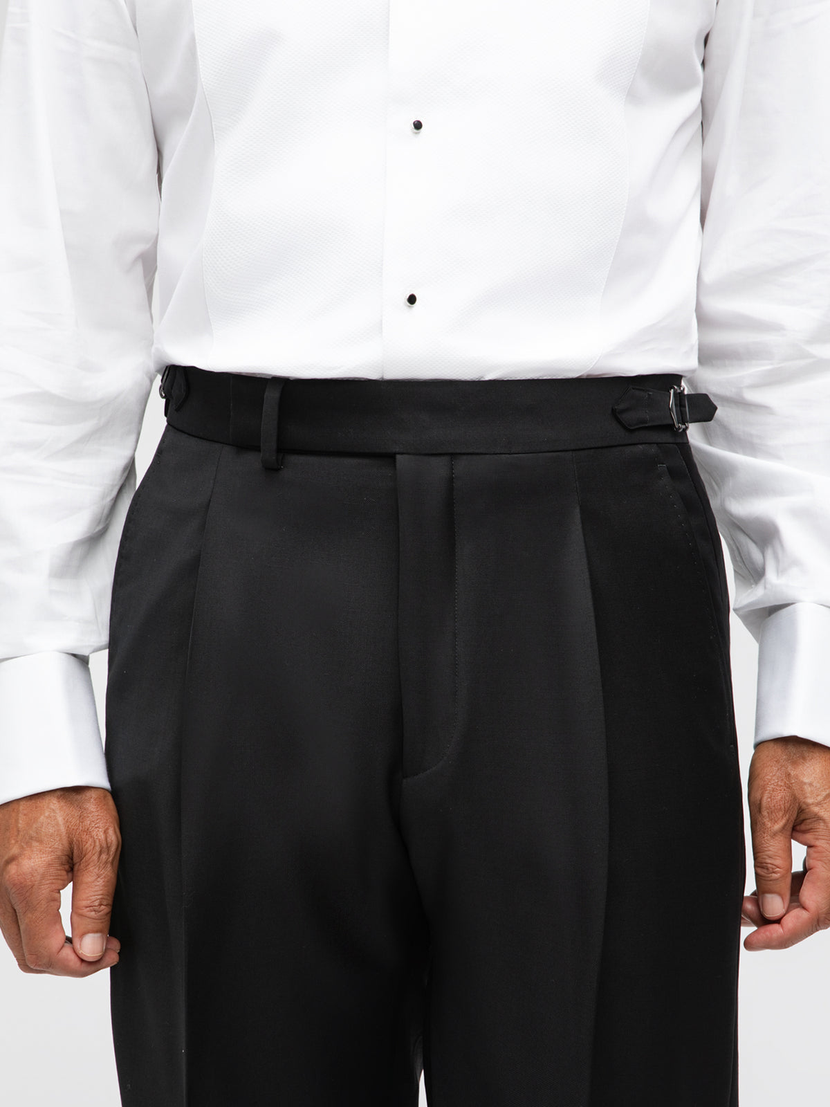 Black Wool Tuxedo Trousers (Wide Fit) - Grand Le Mar