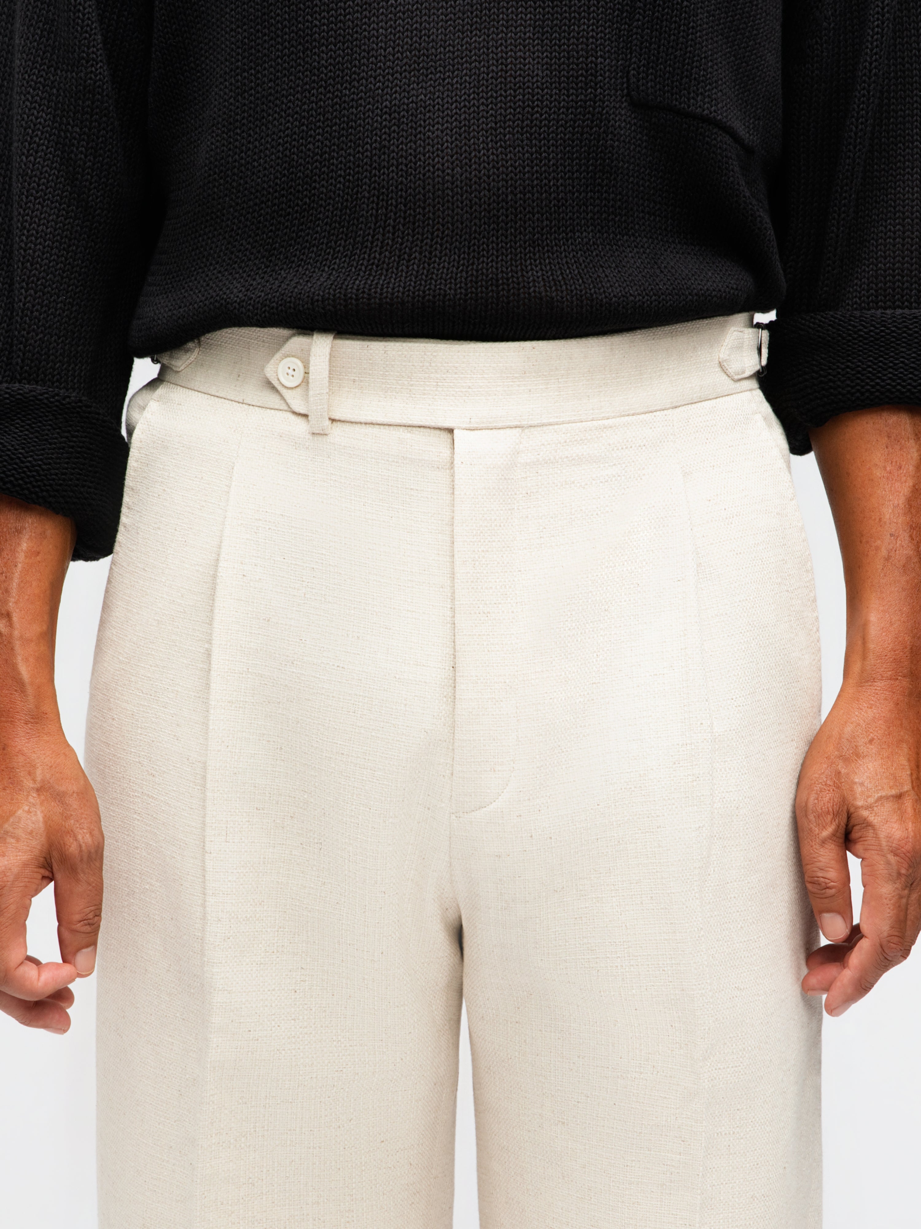 Oatmeal Cotton Linen Trousers (Wide Fit)