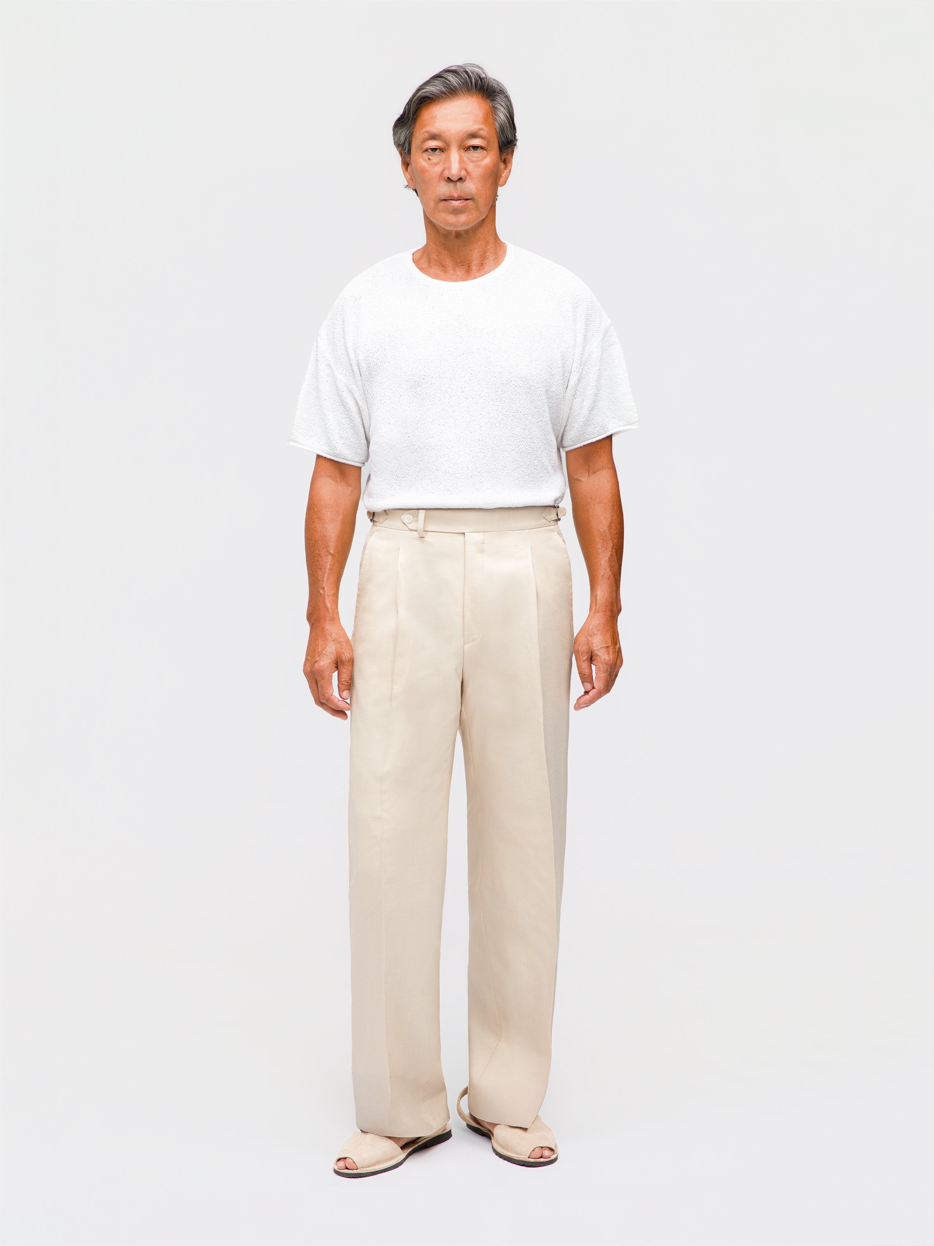 Champagne Wool Silk Trousers (Wide Fit)