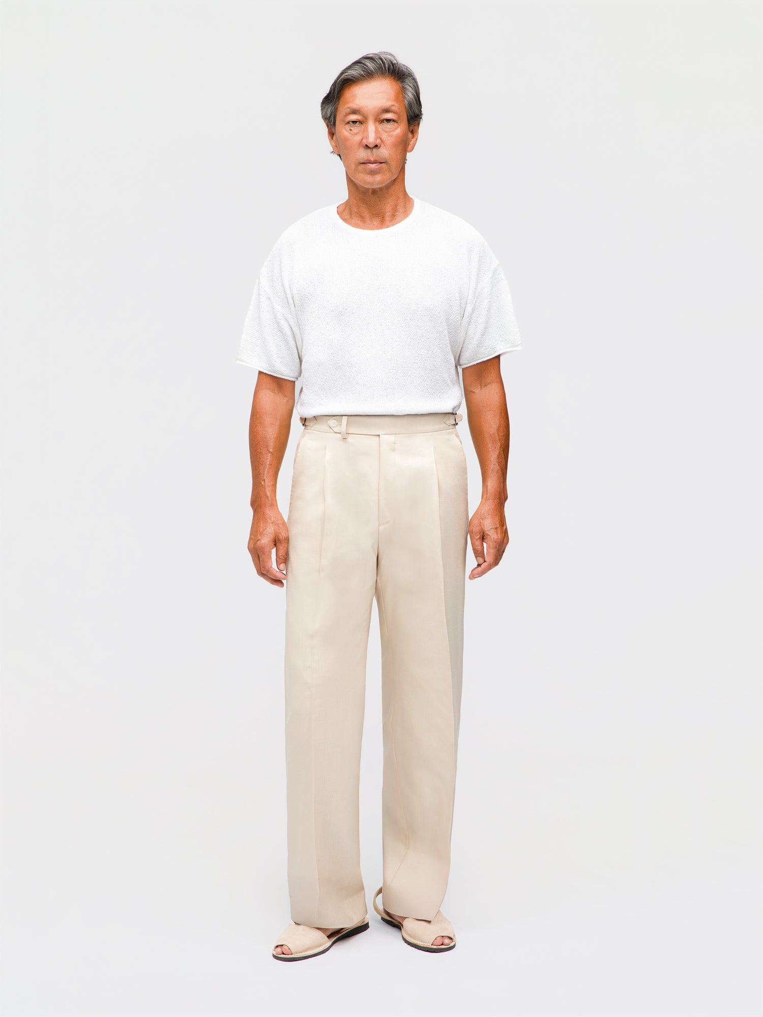 Champagne Wool Silk Trousers (Wide Fit)