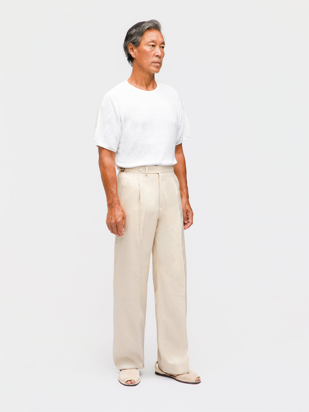 Champagne Wool Silk Trousers (Wide Fit)