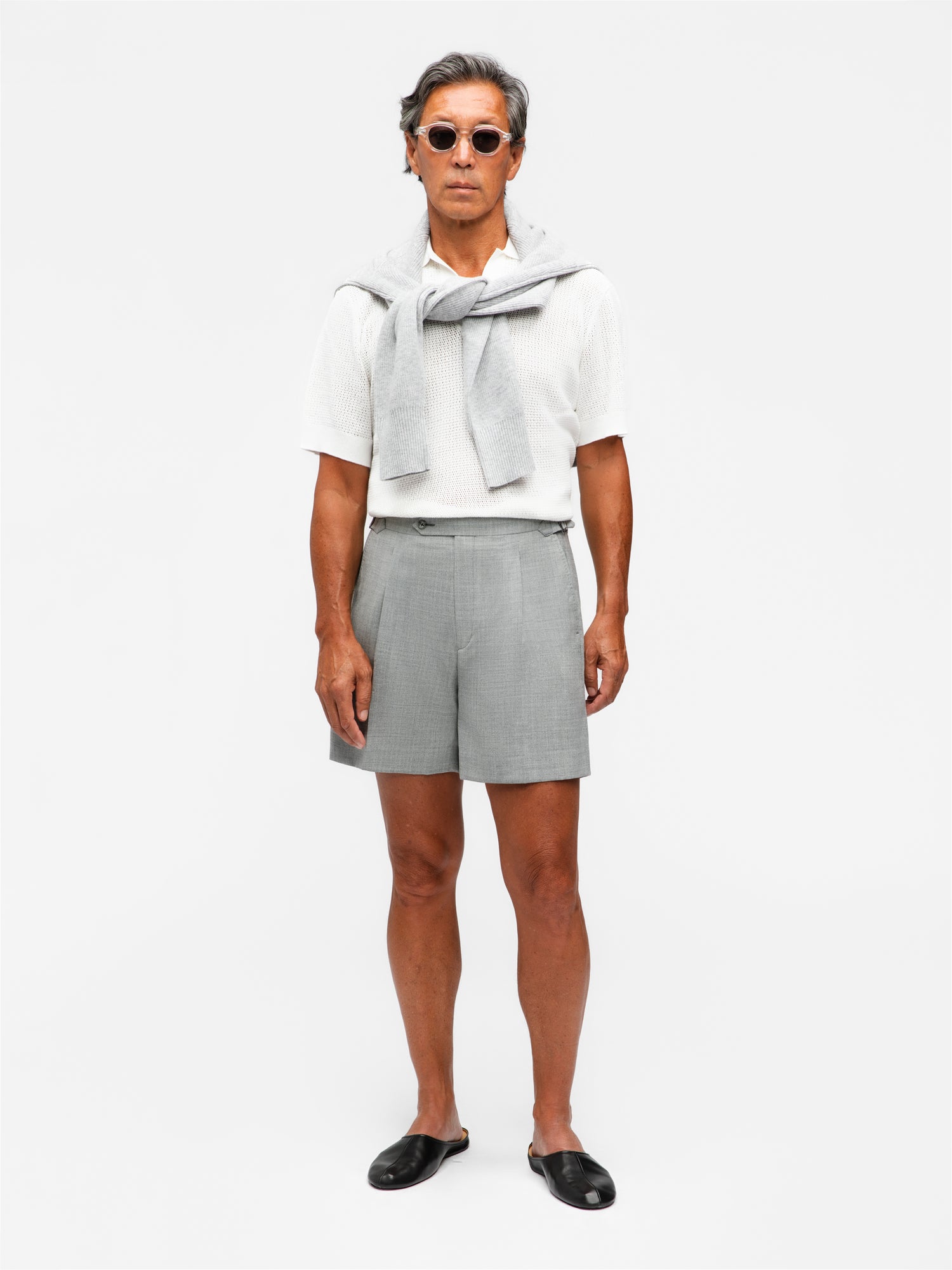 Light Grey High Twist Wool Shorts (Wide Fit)