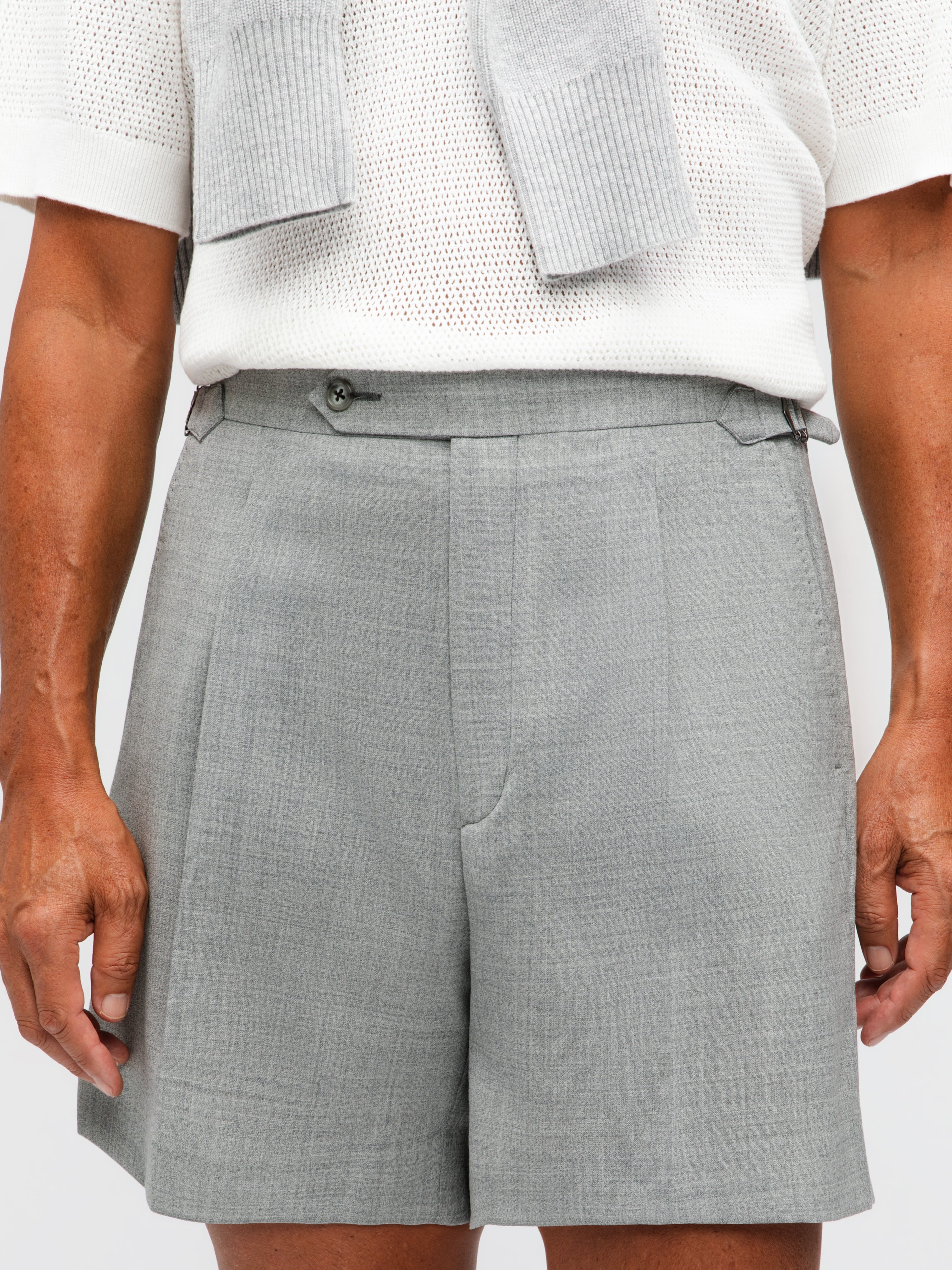 Light Grey High Twist Wool Shorts (Wide Fit)
