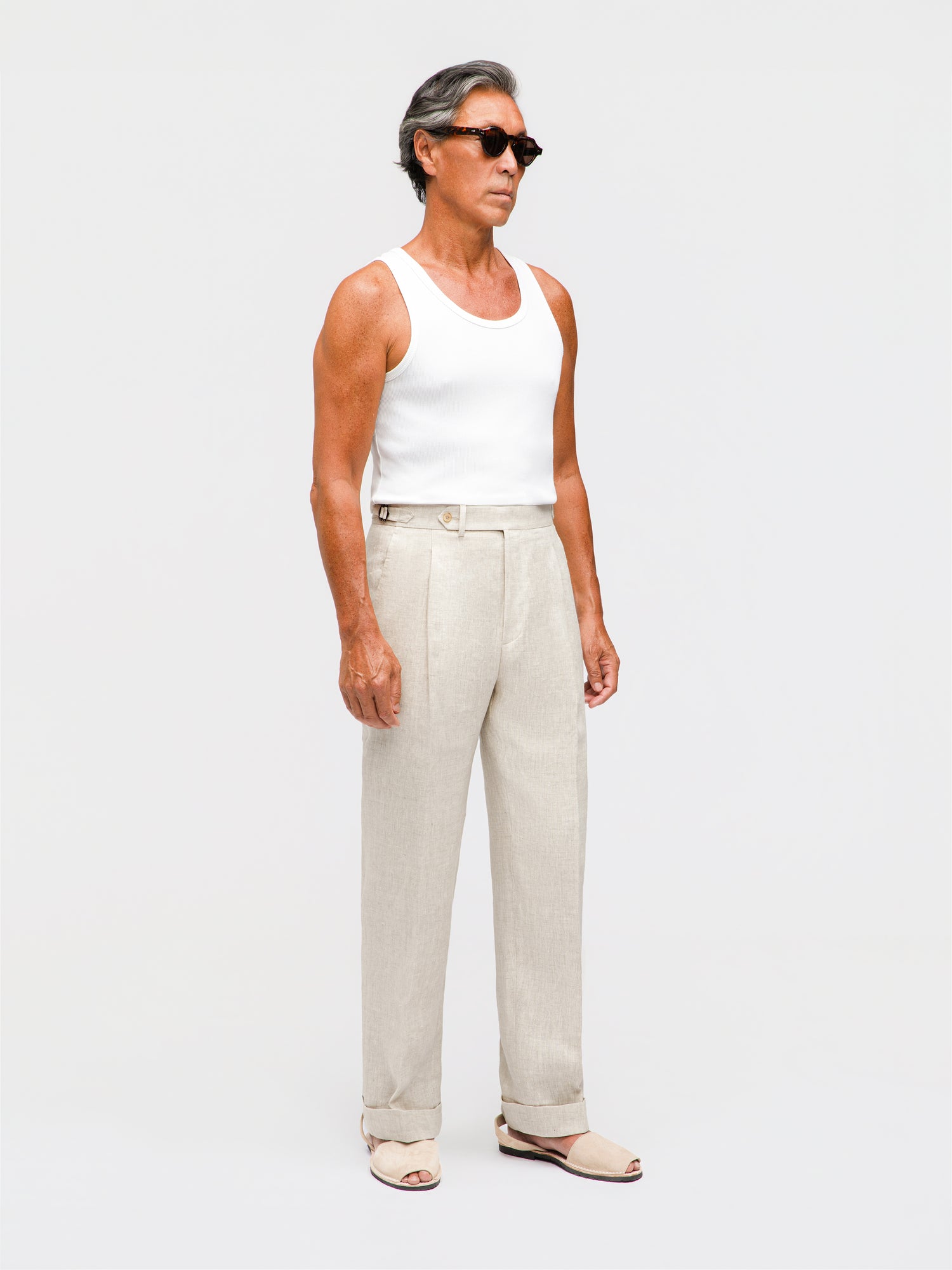 Beige Linen Trousers  (Straight Fit)