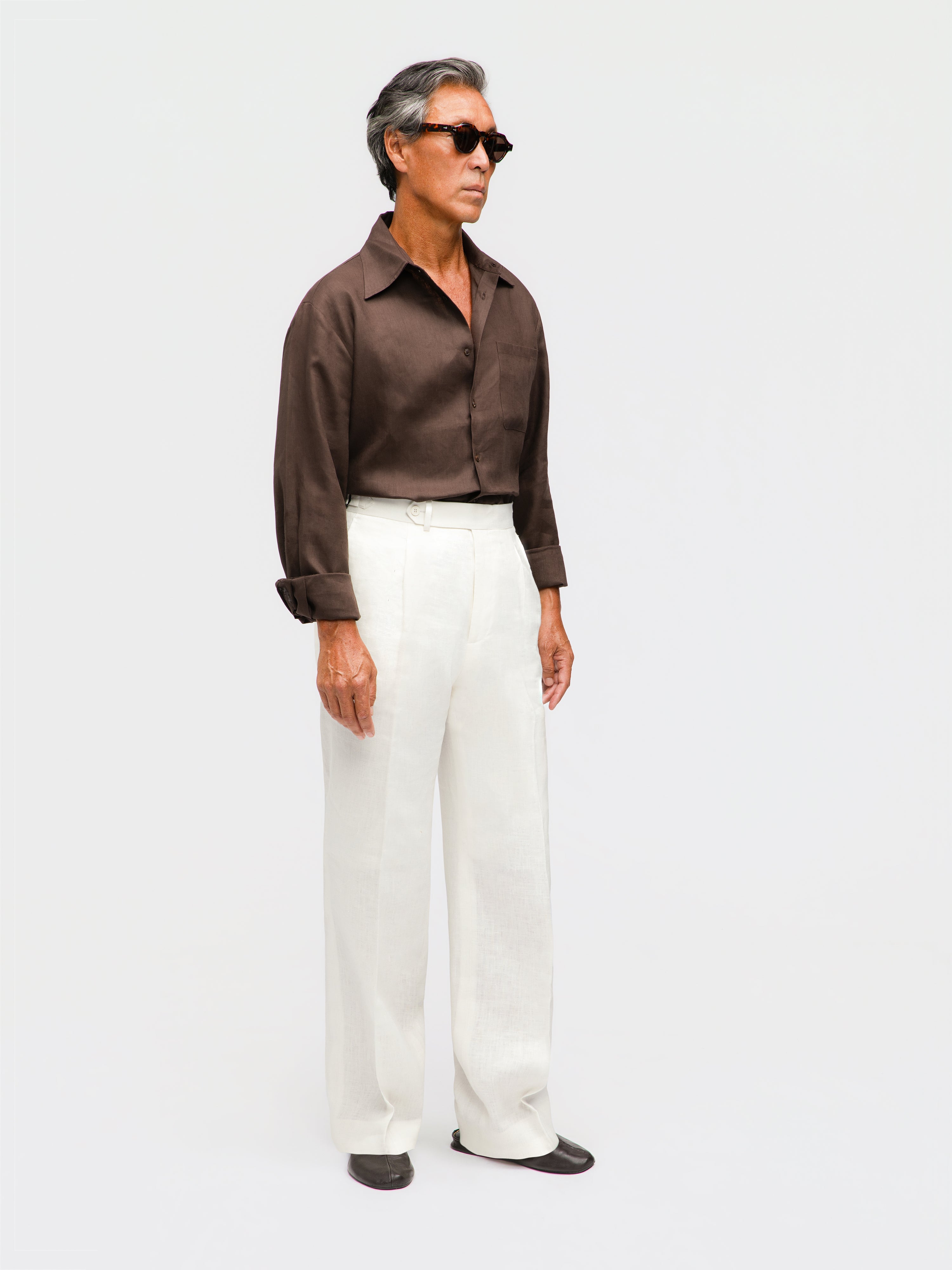 White Linen Trousers (Wide Fit)