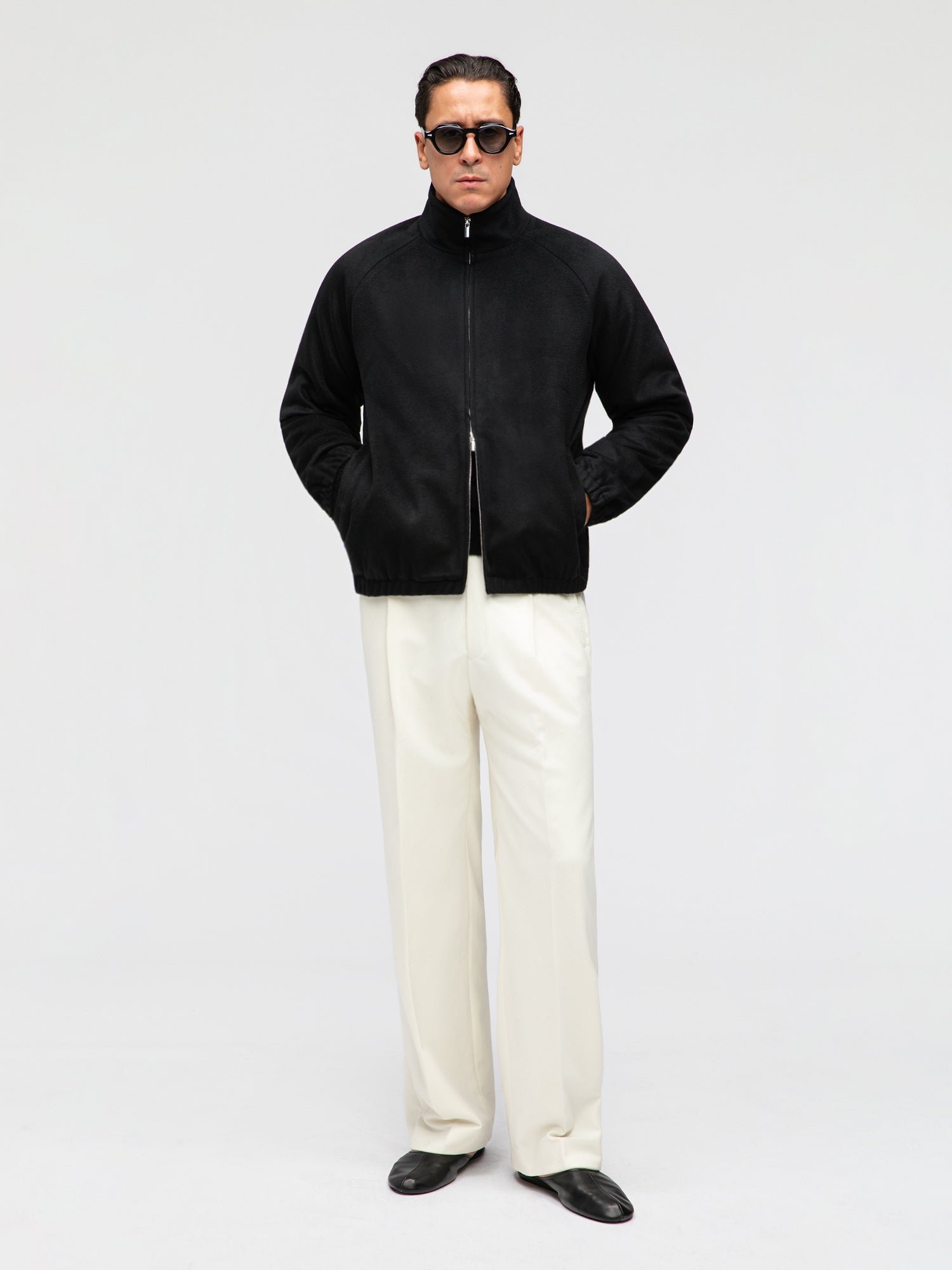 Black Wool Cashmere Bomber Jacket - Grand Le Mar