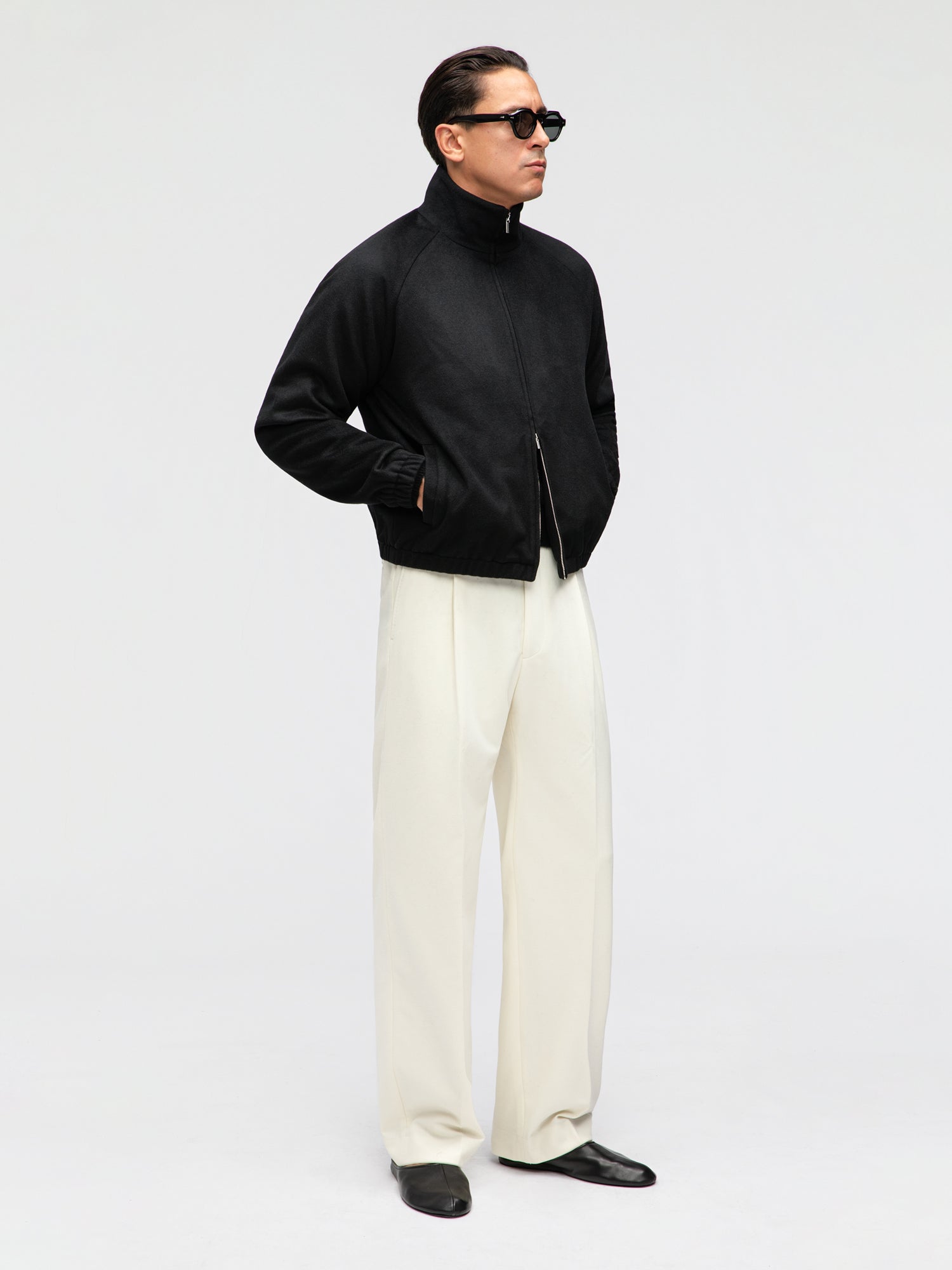Black Wool Cashmere Bomber Jacket - Grand Le Mar