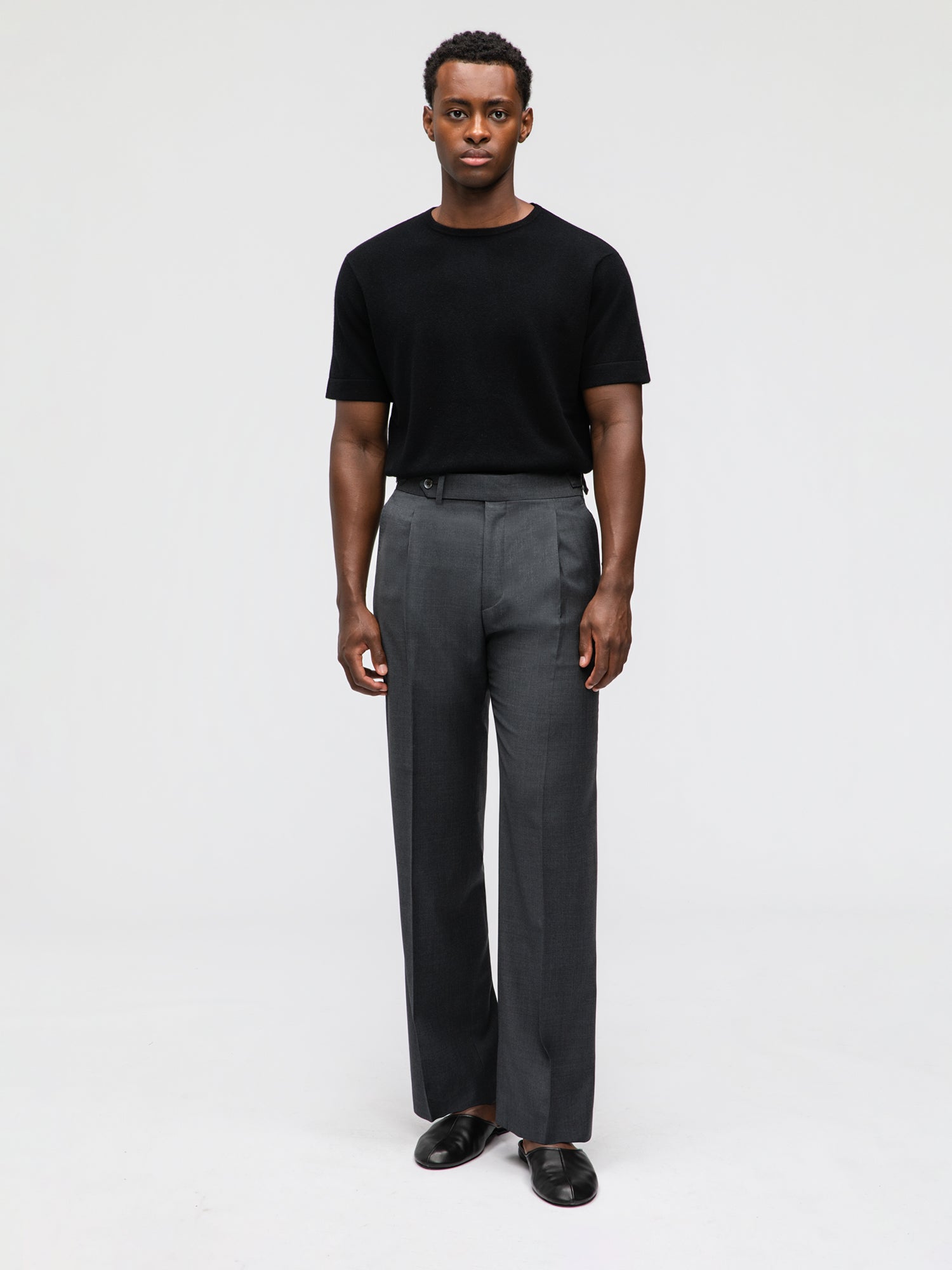 Dark Grey Wool Trousers (Wide Fit)