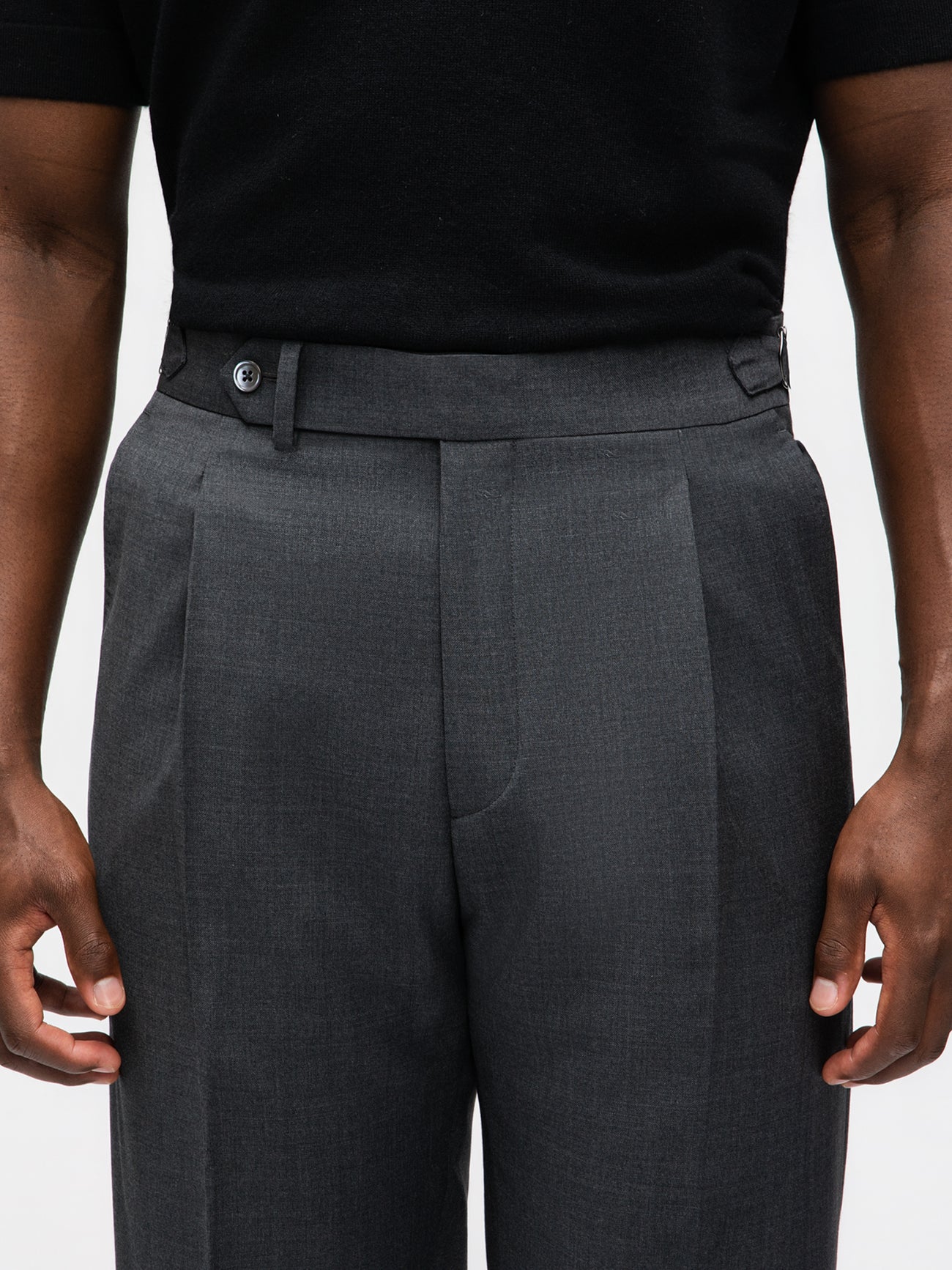 Dark Grey Wool Trousers (Wide Fit)