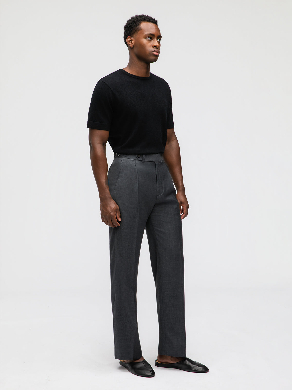 Dark Grey Wool Trousers (Wide Fit) - Grand Le Mar