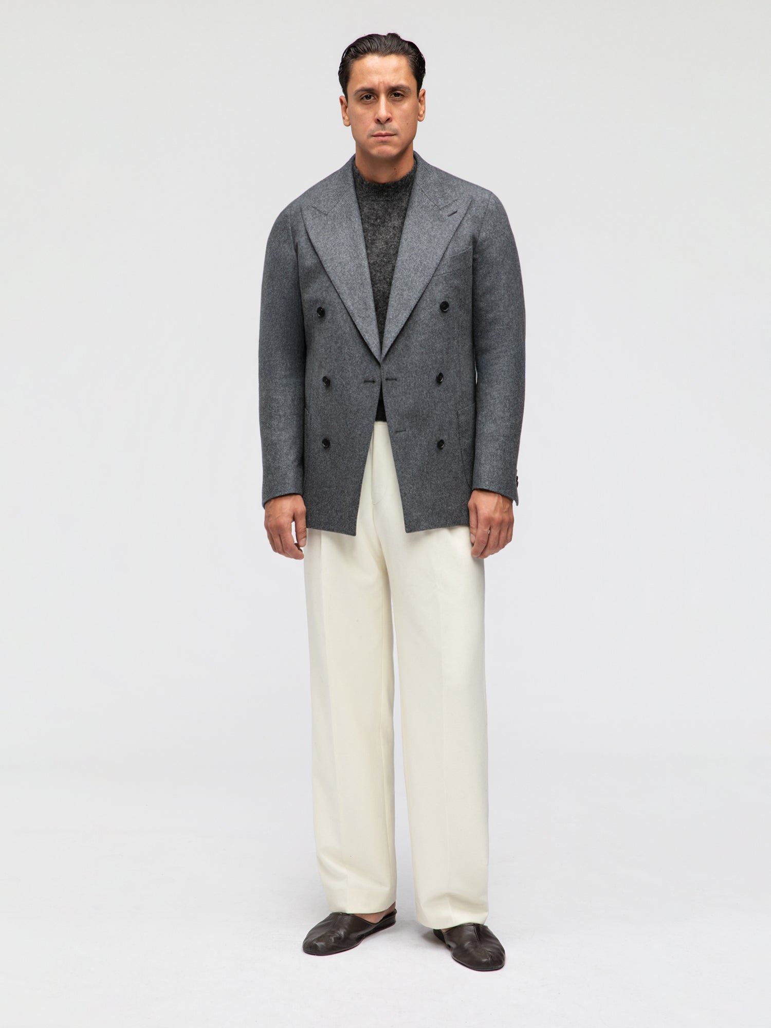 Mid Grey Flannel Wool Jacket (DB) - Grand Le Mar