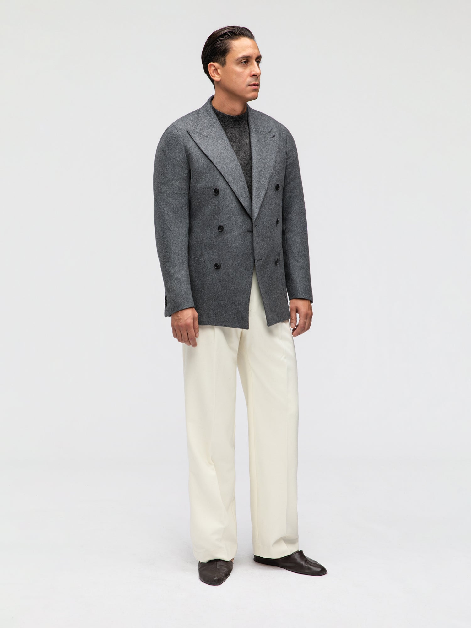 Mid Grey Flannel Wool Jacket (DB) - Grand Le Mar