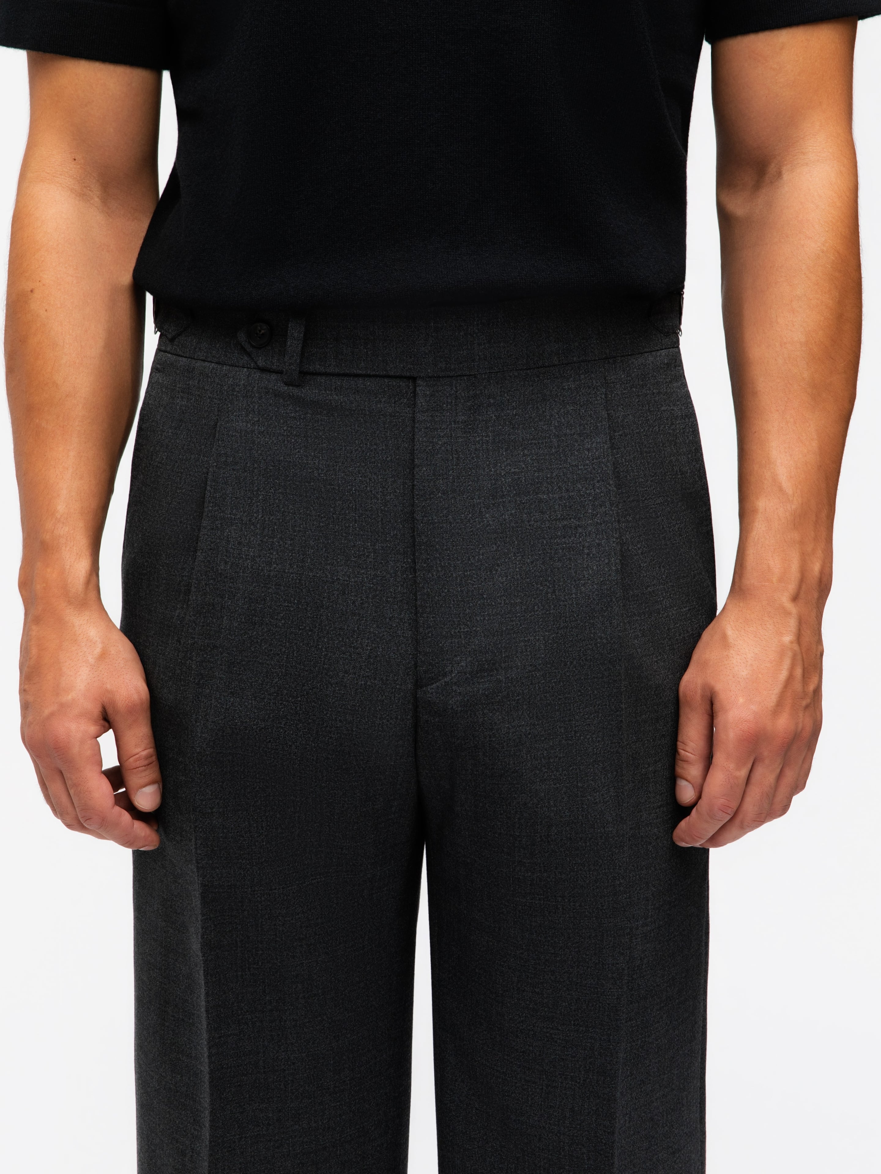 Charcoal High Twist Wool Trousers (Wide Fit)
