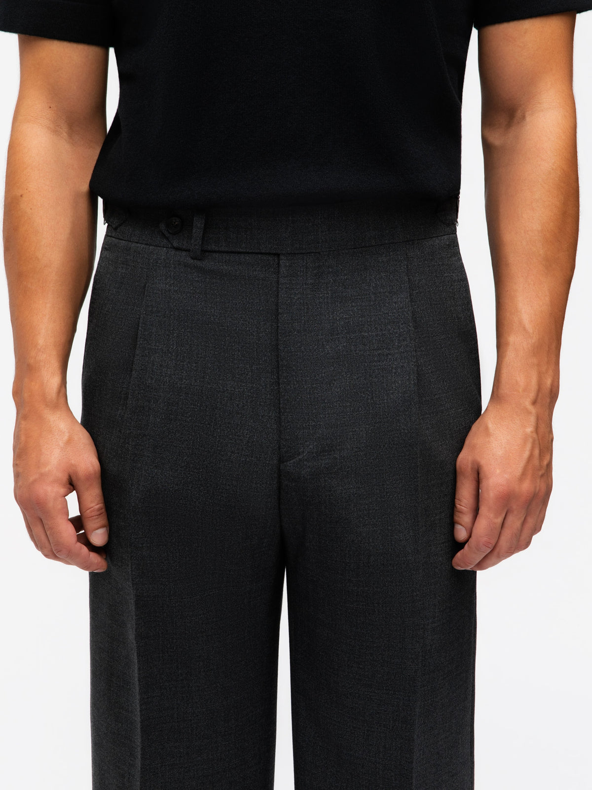 Charcoal High Twist Wool Trousers (Wide Fit)