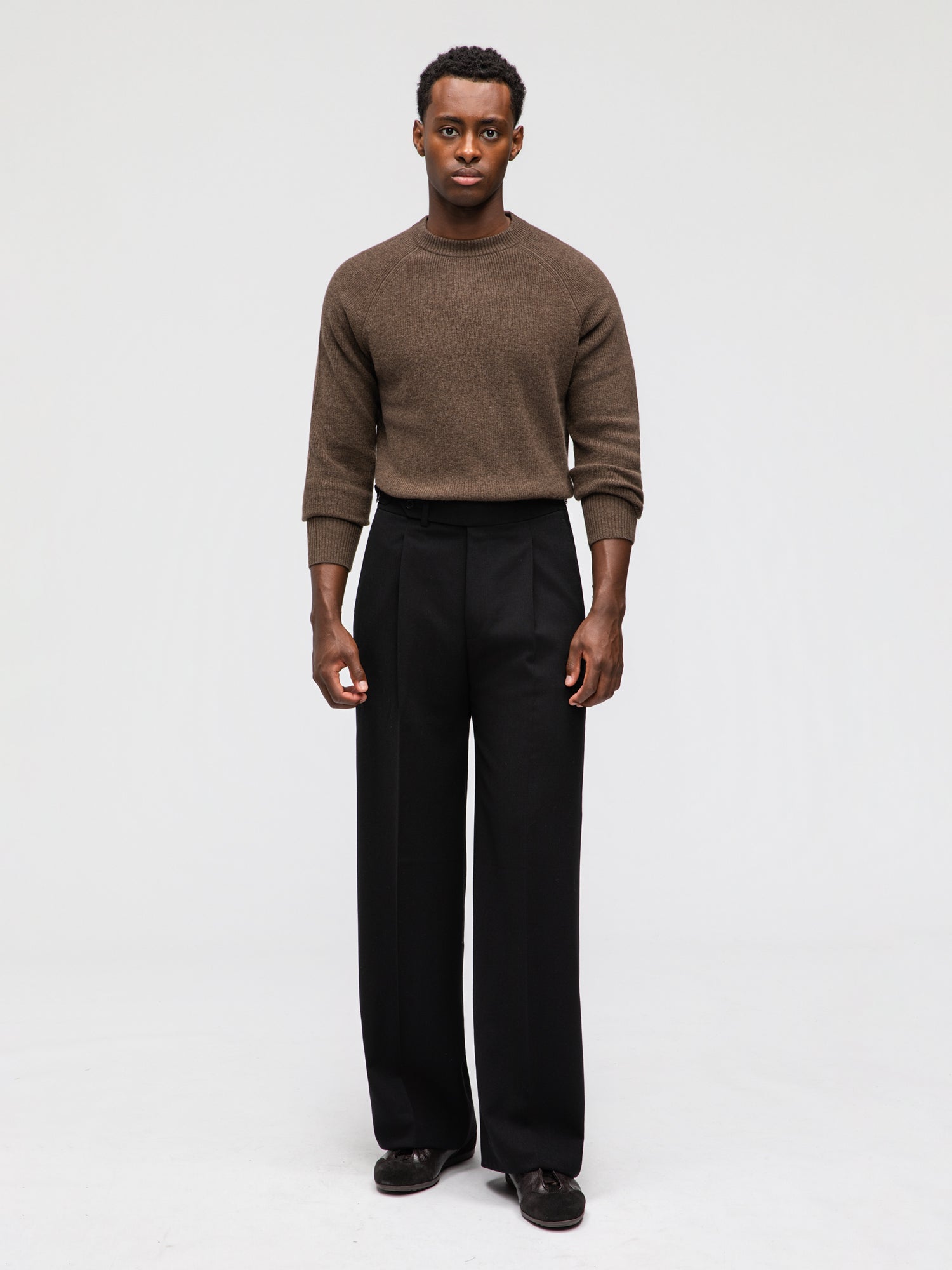 Black Heavyweight High Twist Trousers (Extra Wide Fit)