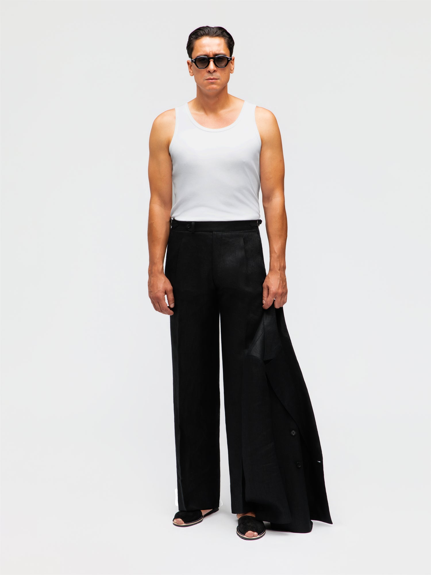 Black Linen Trousers (Wide Fit)