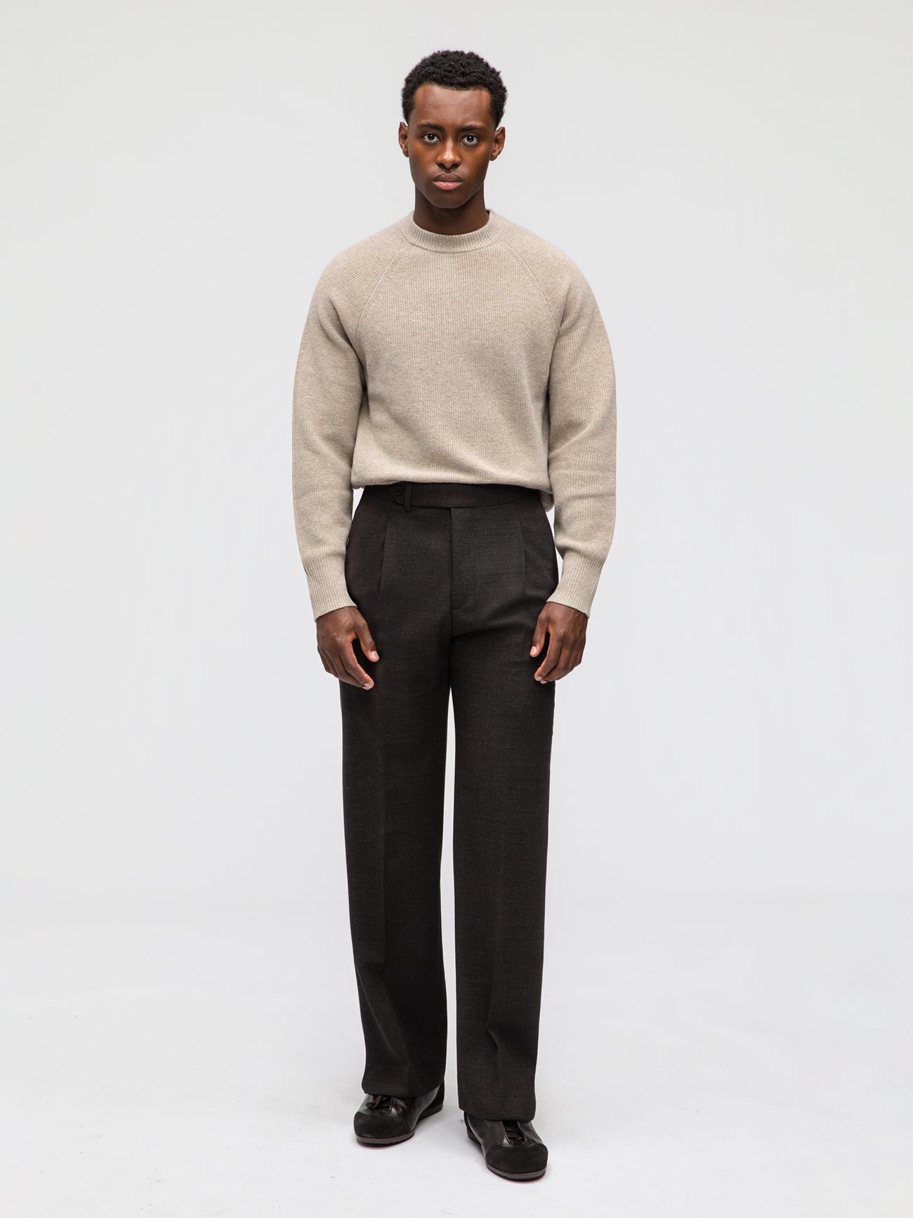 Dark Brown Heavyweight High Twist Trousers (Wide Fit)