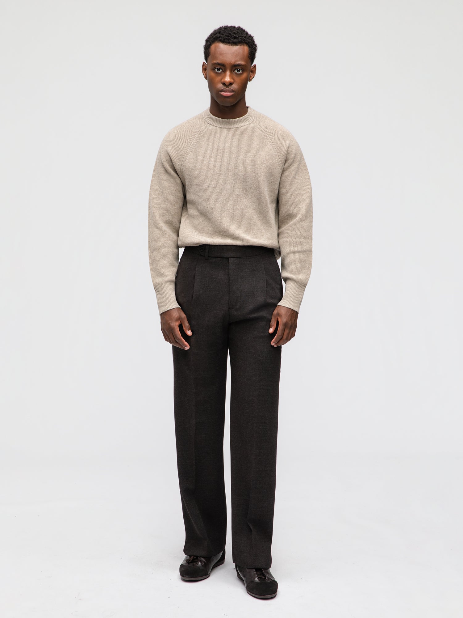 Dark Brown Heavyweight High Twist Trousers (Wide Fit)