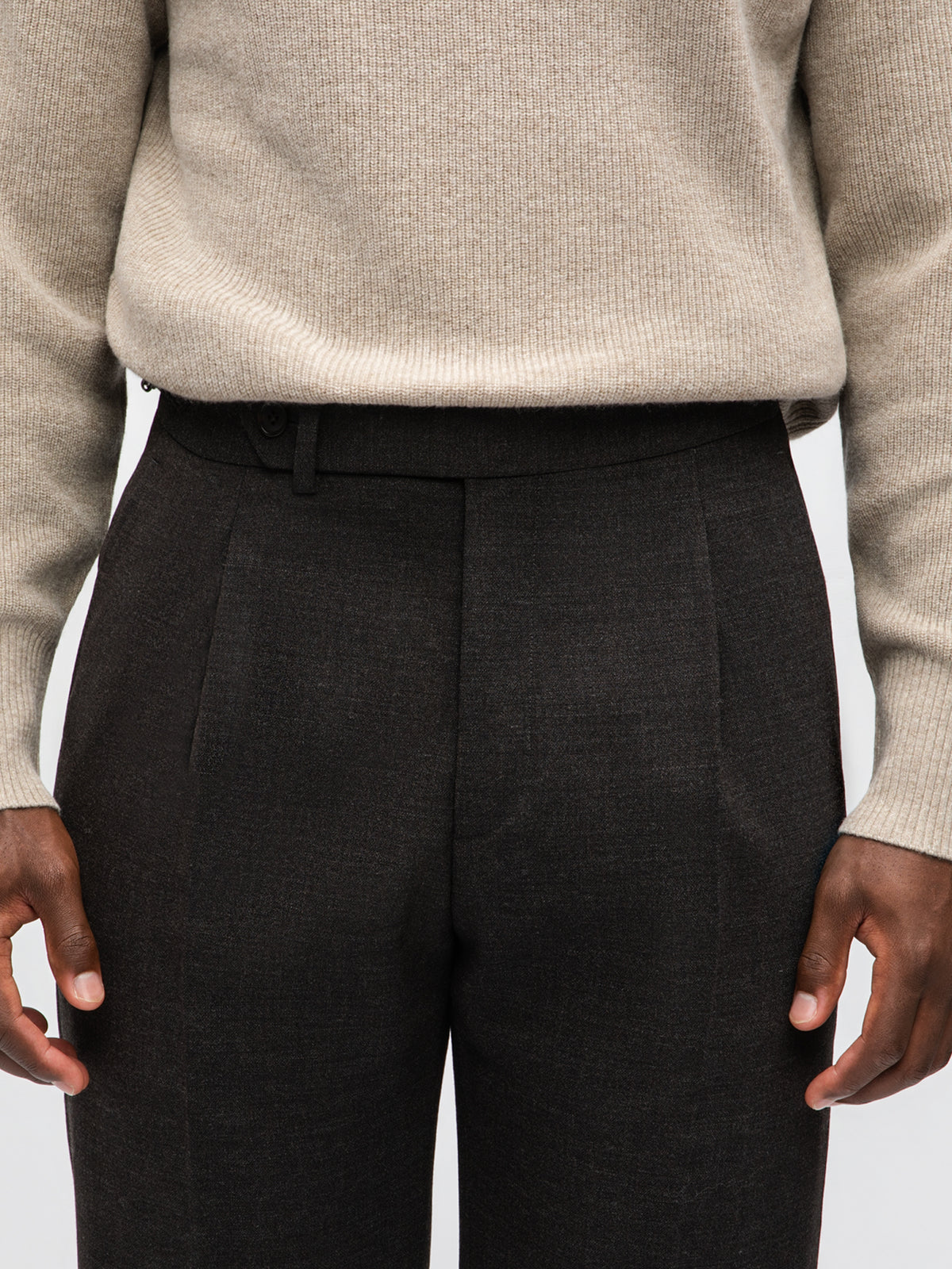 Dark Brown Heavyweight High Twist Trousers (Wide Fit) - Grand Le Mar